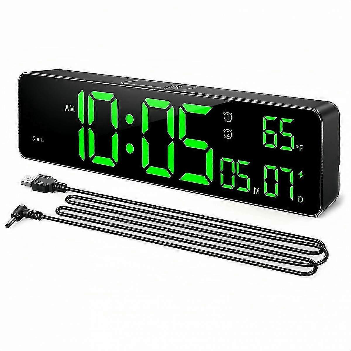 Digital Wall Clock with Large Display, Time, Date, Temperature & LED Digital Alarm Clock Snooze Function