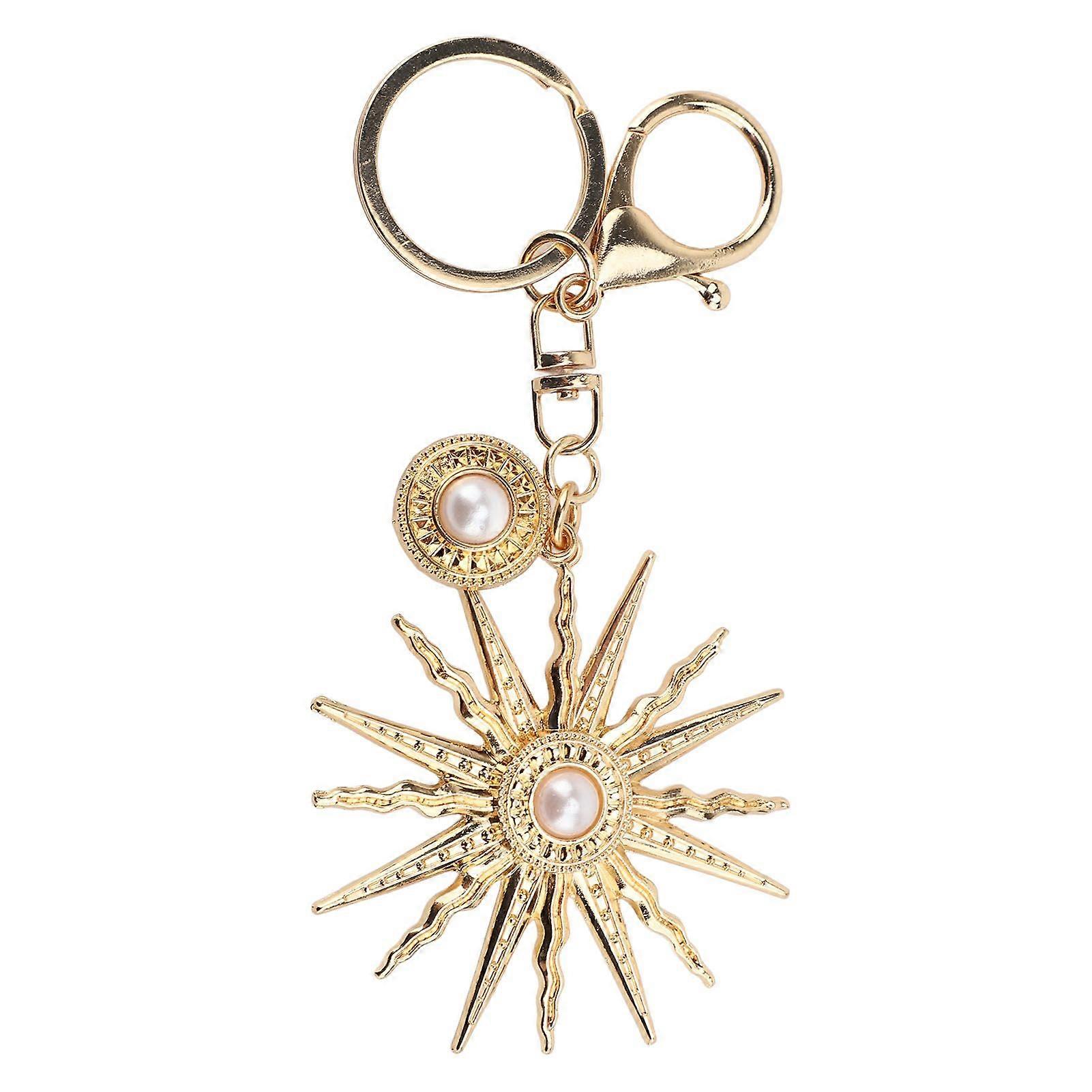 Sun Keychain Zinc Alloy Shiny Sparkling Artificial Pearl Cute Handbag Purse Key Chain Gold
