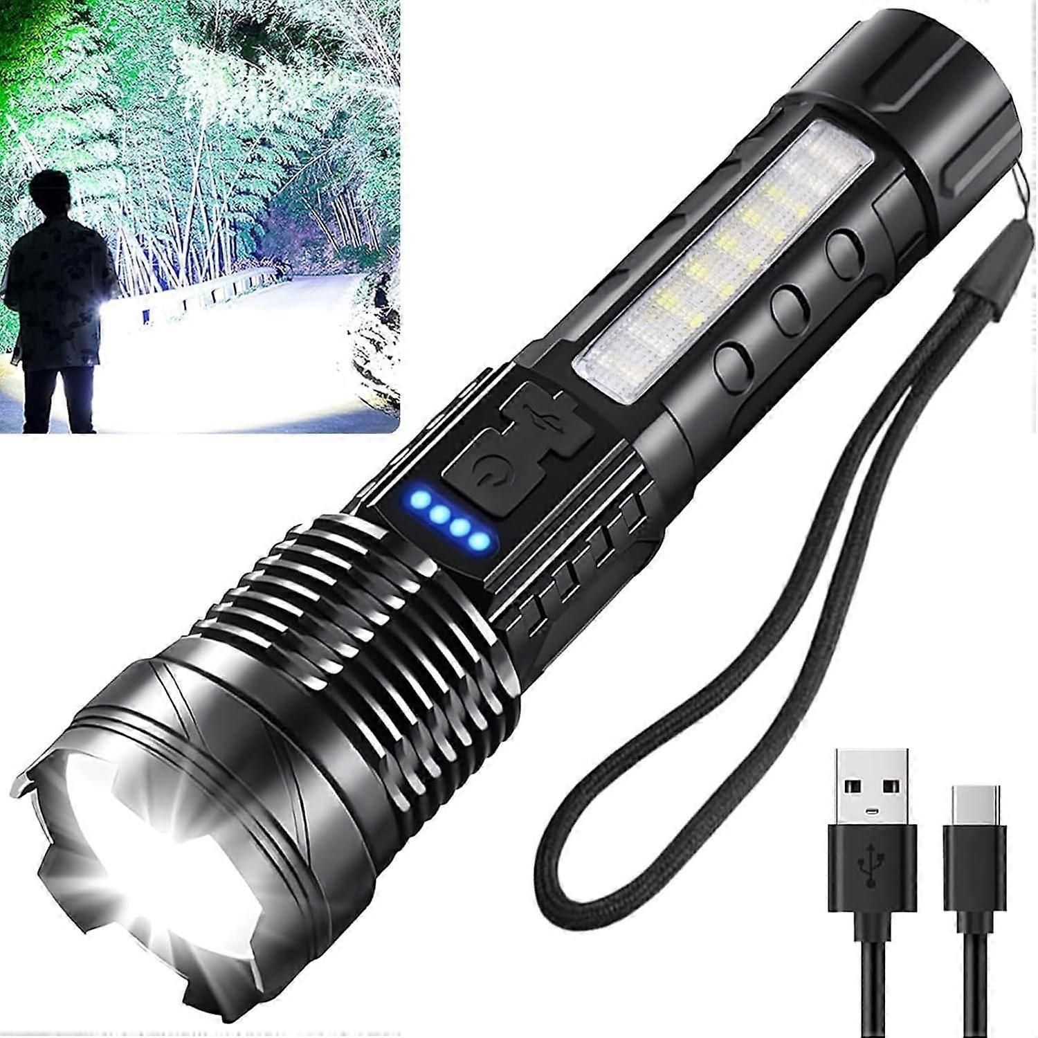 Led Torch Rechargeable 20000 Lumens Super Bright Adjustable Focus Flashlight, 7 Light Modes  For  Ca