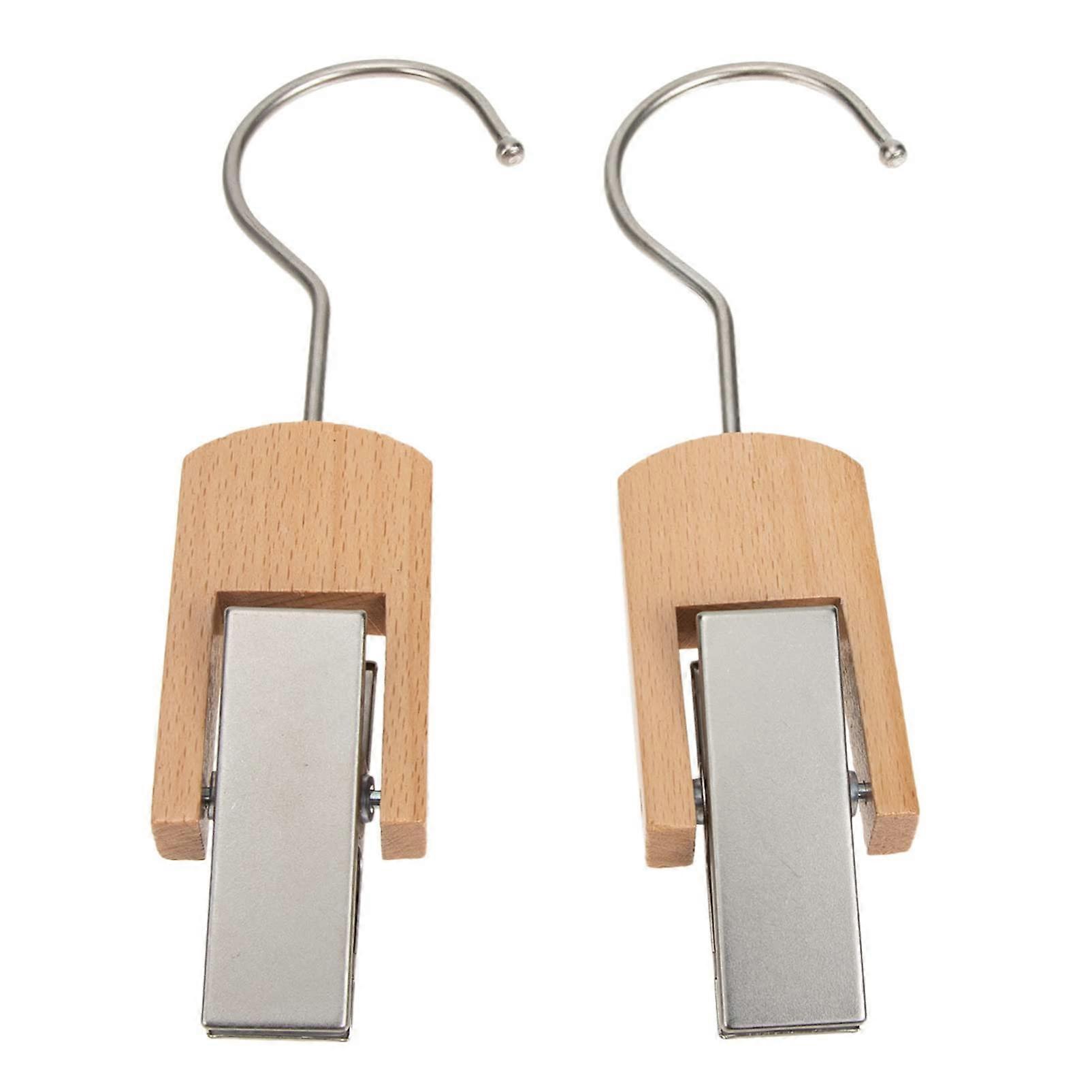 Wooden Coat Clip Hooks 2Piece Set Small Hanger Clips For Clothing And Hats Natural Wood Storage For Home Office Garden