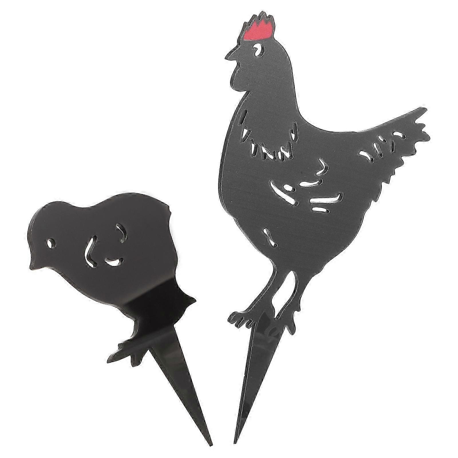 Yard Ornament Chicken Shape Acrylic Material Durable Garden Stake 2Pack