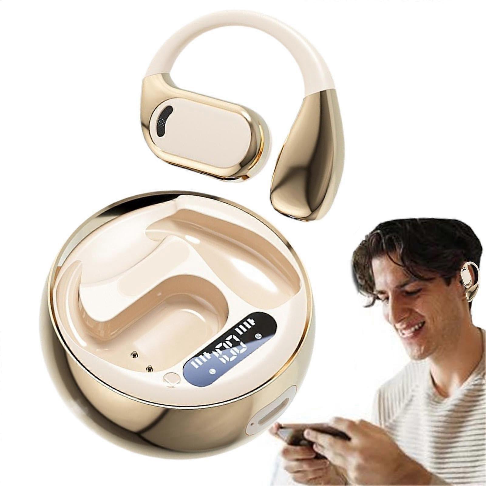 Open Ear Headphones Wireless Noise Canceling With Mic Flexible Ear Hooks For Sports Skin Color Bluetooth 5.0