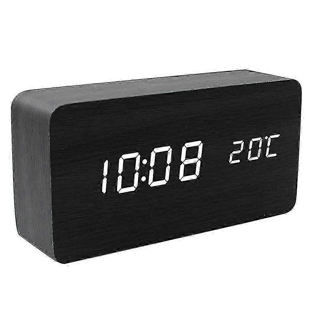 Wooden Led Electronic Alarm Clock With Voice-activated Digital Display Desk Clock (ShiKai)