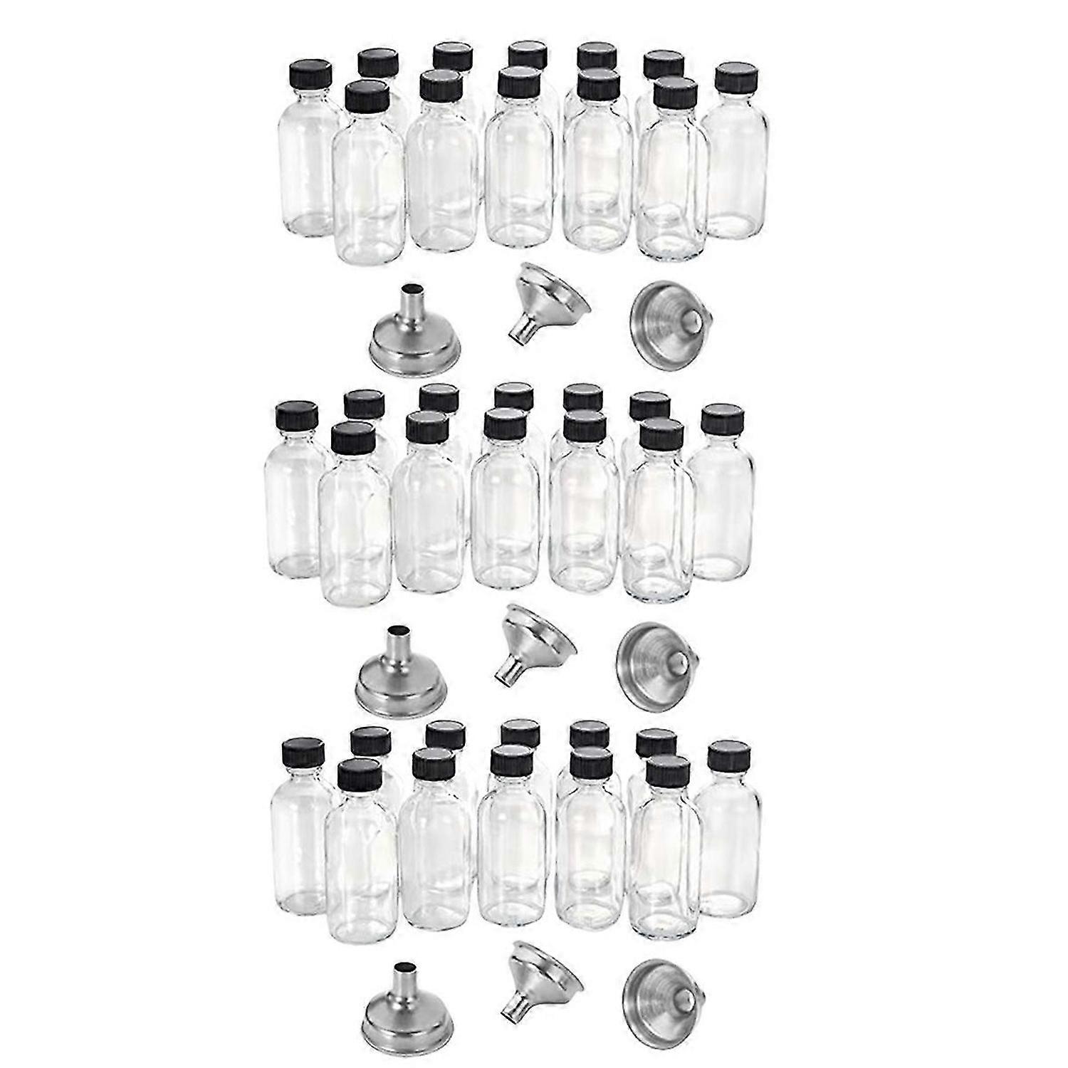 12Pc 2 Oz Small Clear Glass Bottles with Lids & 3 Funnels