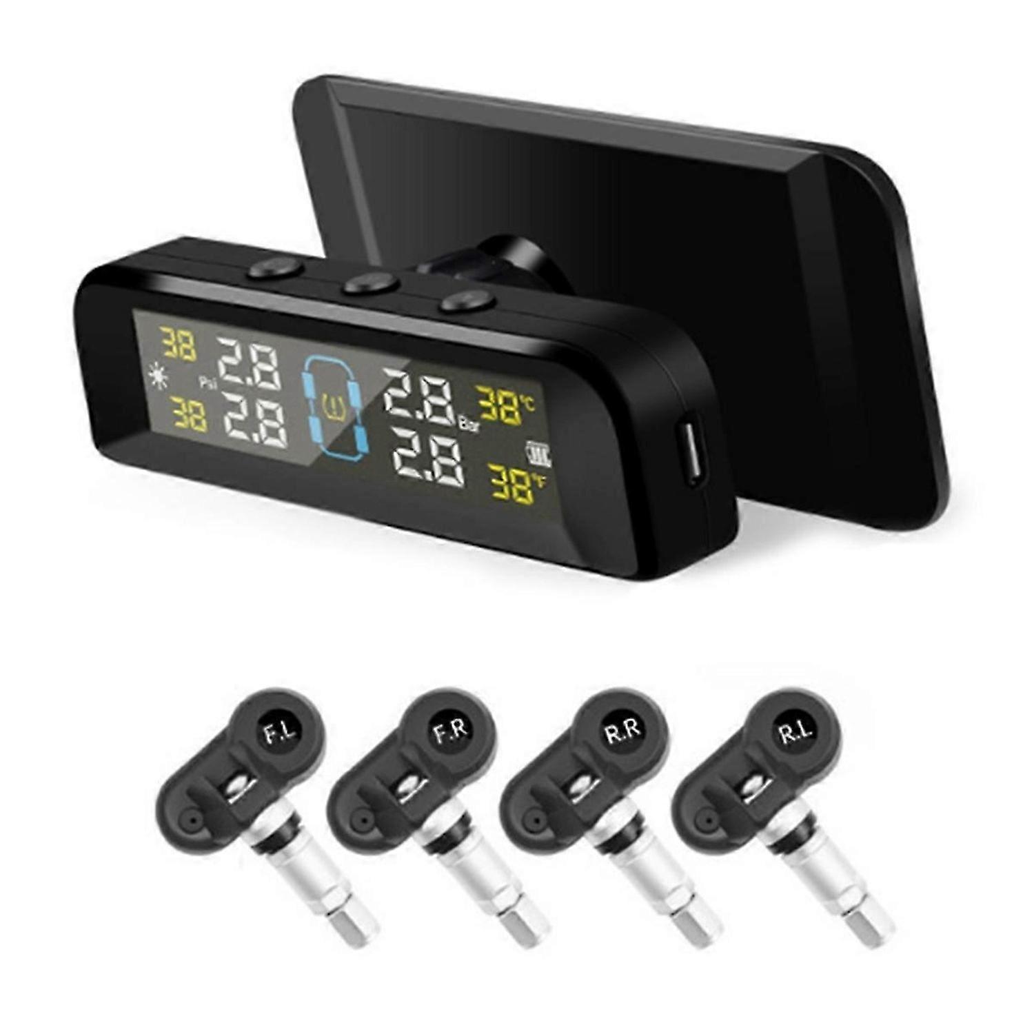 Car TPMS Monitor System Car Tire Pressure Alarm Wireless Solar Power TPMS with Built-in Tire Pressure Sensor