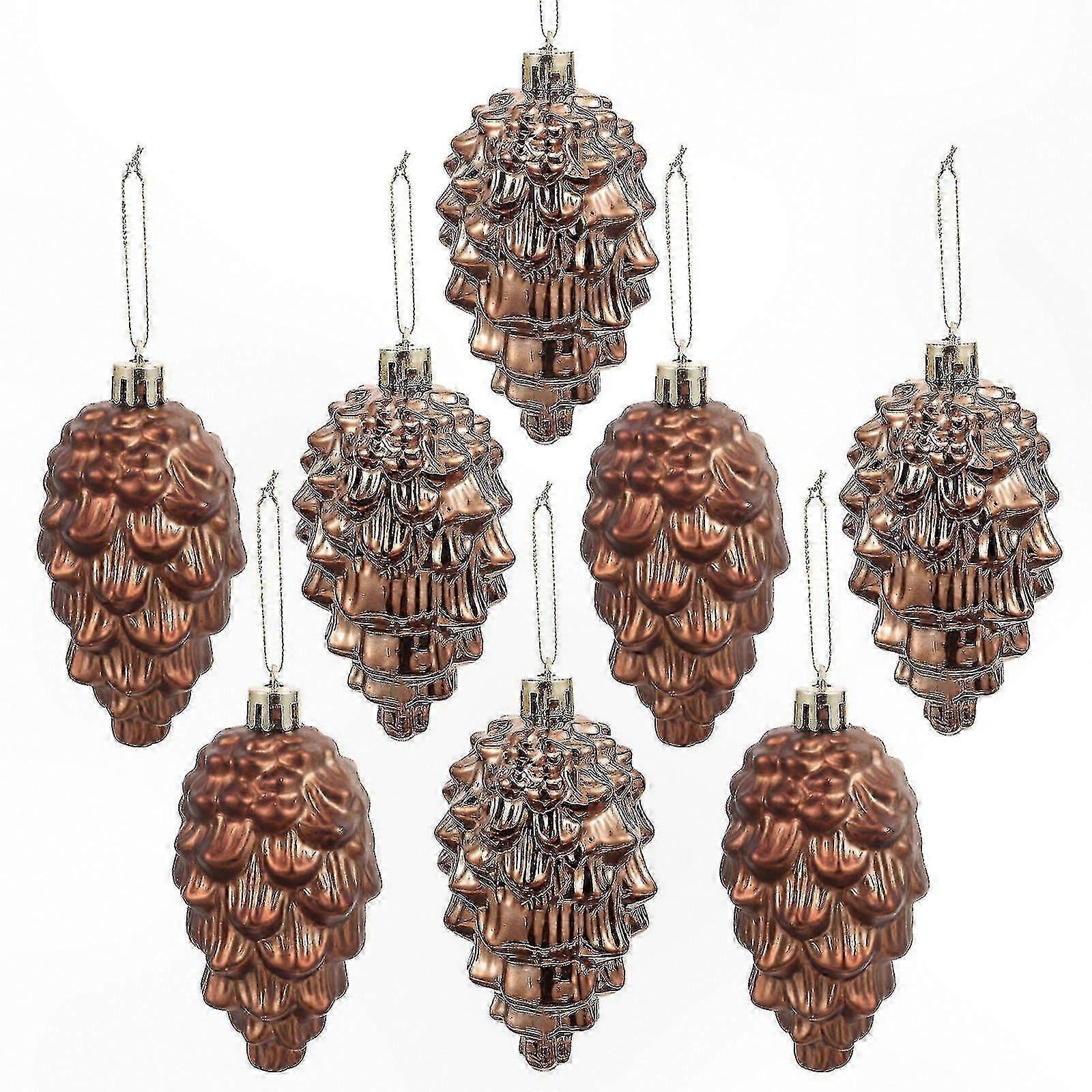 Set of 8 Pine Cone Ornaments for Holiday Tree Decoration, Festive Hanging Accents