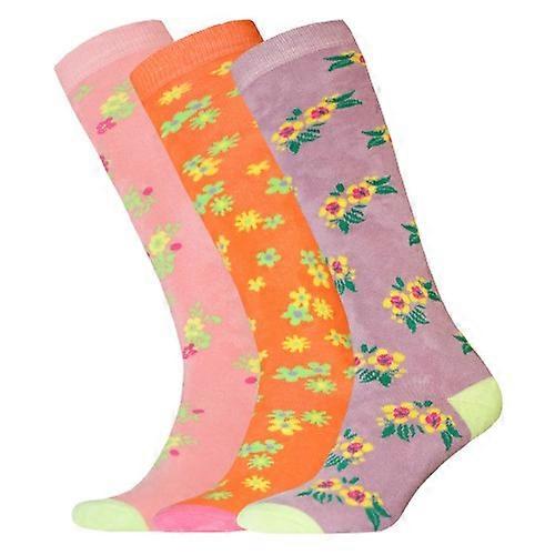 Womens/Ladies Floral Wellington Socks (Pack Of 3)