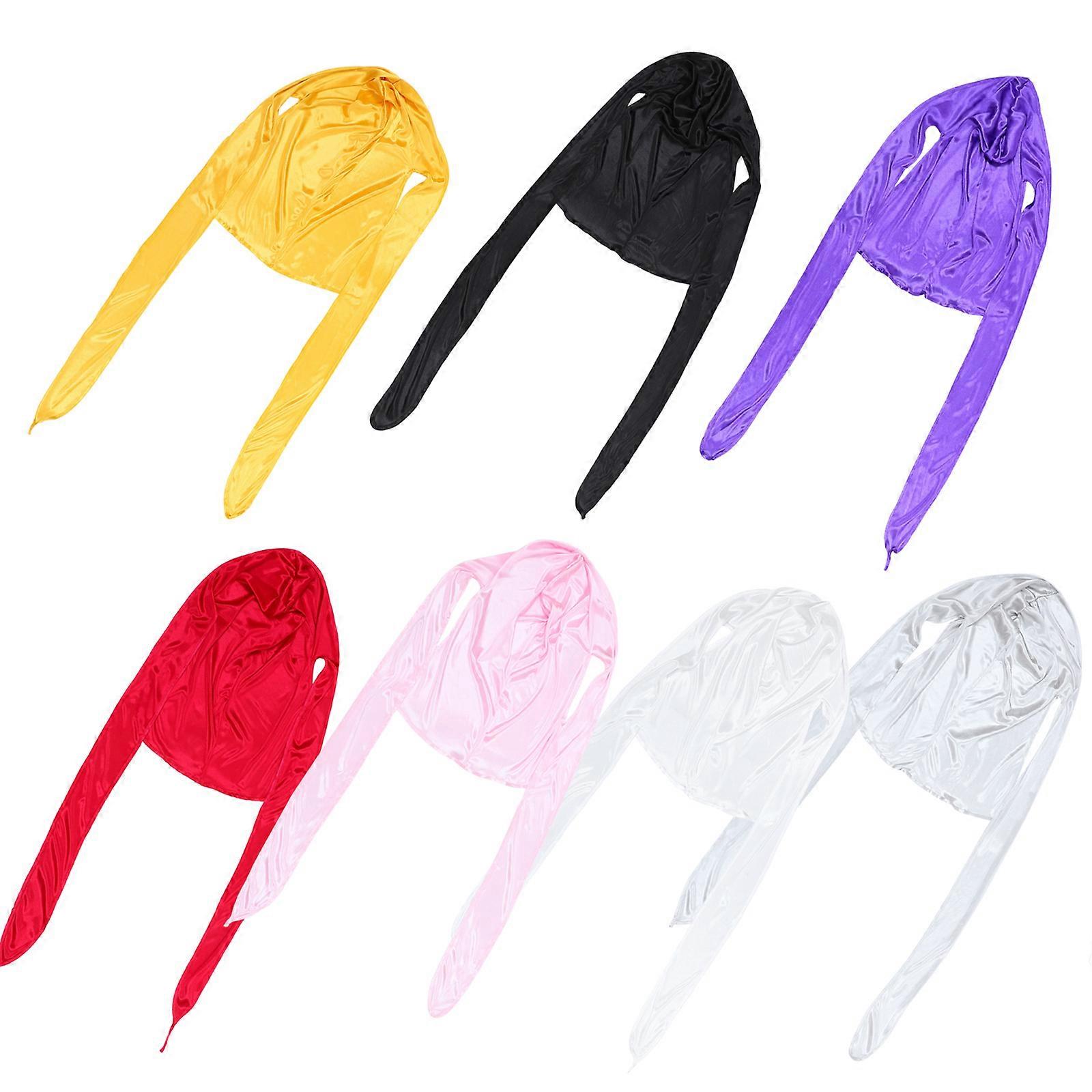 Long Tail Silky Durag Silk Durag Wide Strap for Women and Men 7Pcs