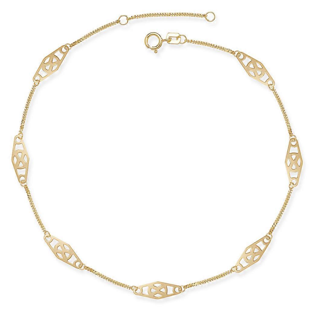 14k Gold 9 10 ιντσών ρυθμιζόμενο στριμμένο μπαρ Fancy Station Anklet (κίτρινο ή λευκό)-αστράγαλο για γυναίκες