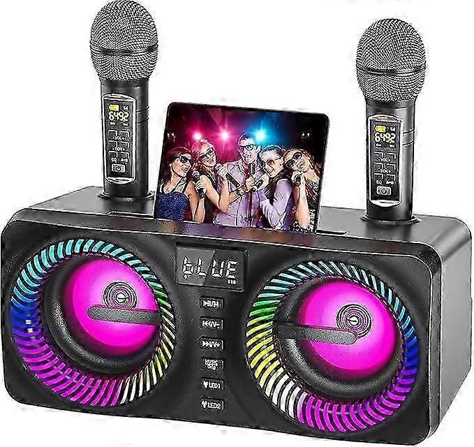 Karaoke Machine for Adults Kids with 2 Wireless Microphones, Portable Bluetooth Speaker with 9 Modes Dynamic LED Lights, Karaoke Speaker with PA Syste