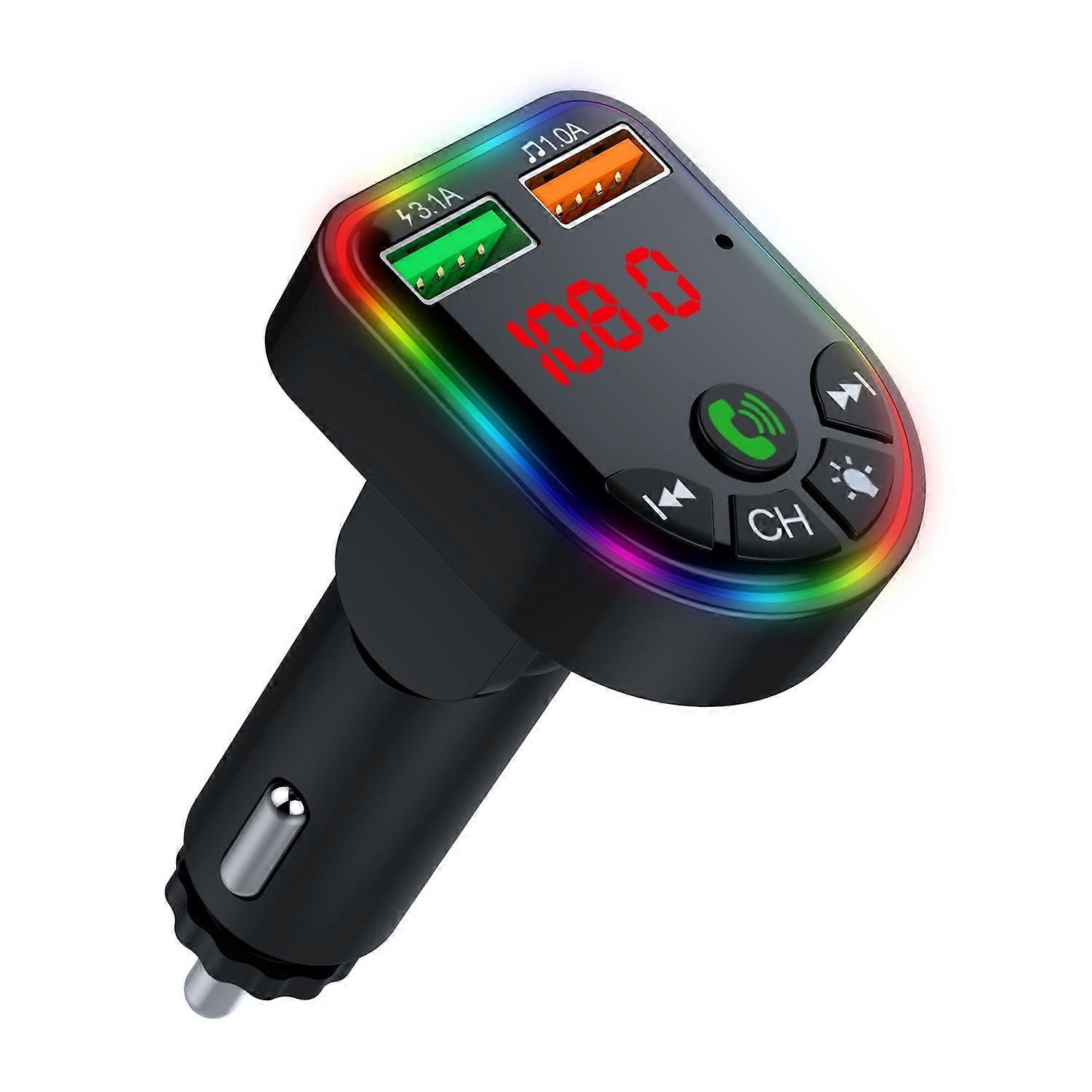 P5 Colorful Ambient Light Car Charger Digital Display Bluetooth-compatible Wireless Car MP3 Player S