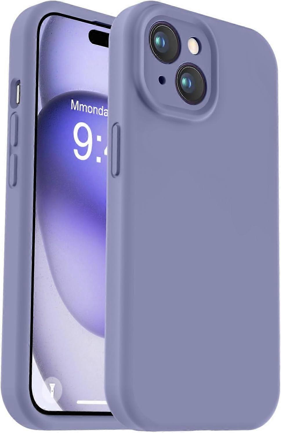 Compatible with iPhone 15 Plus Case, Enhanced Liquid Silicone Shockproof Case with Anti-Scratch Lining - Lavender Grey