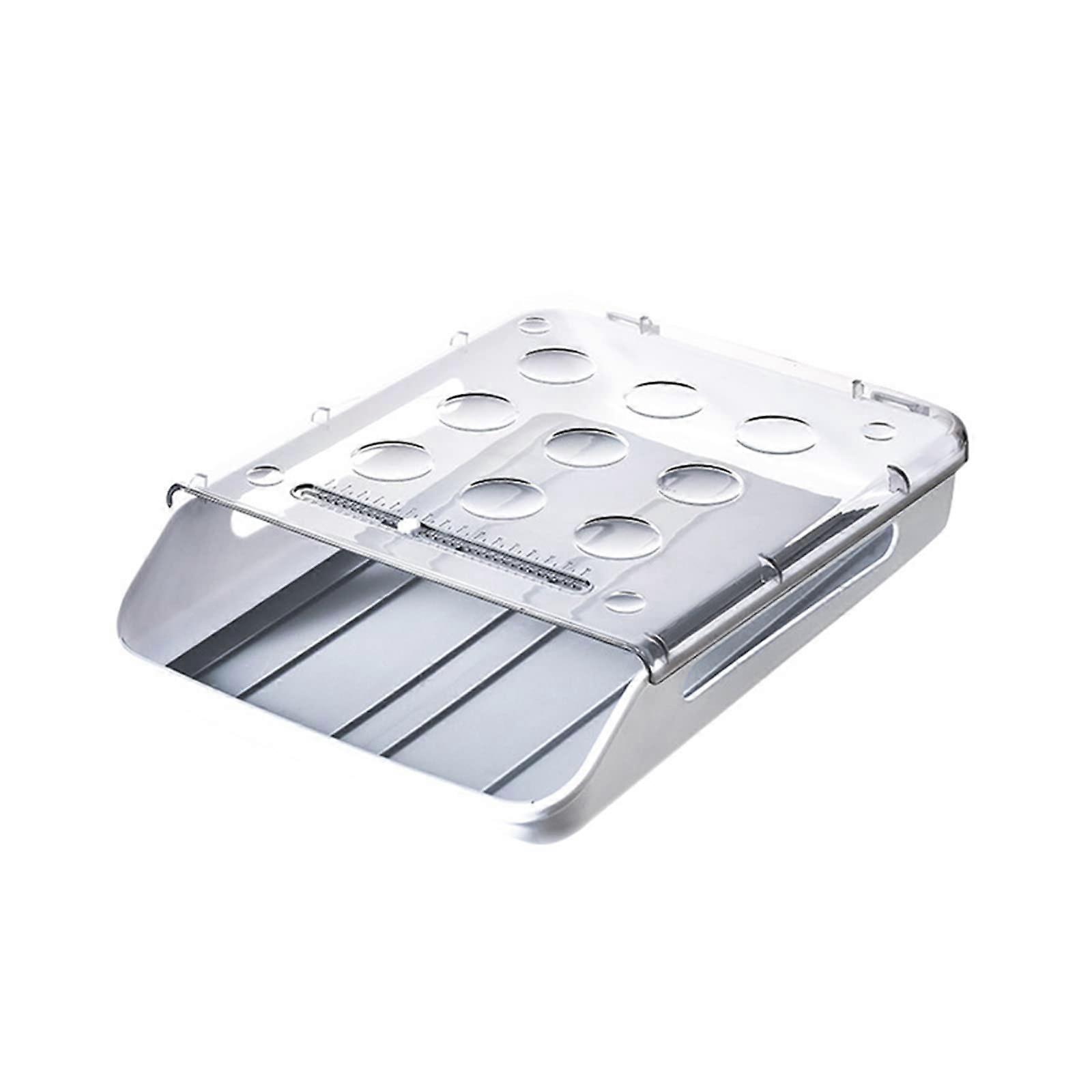 Refrigerator Holder Automatic Rolling Storage Container with Transparent Lid, Gray Drawer Tray Box for Fridge Organization