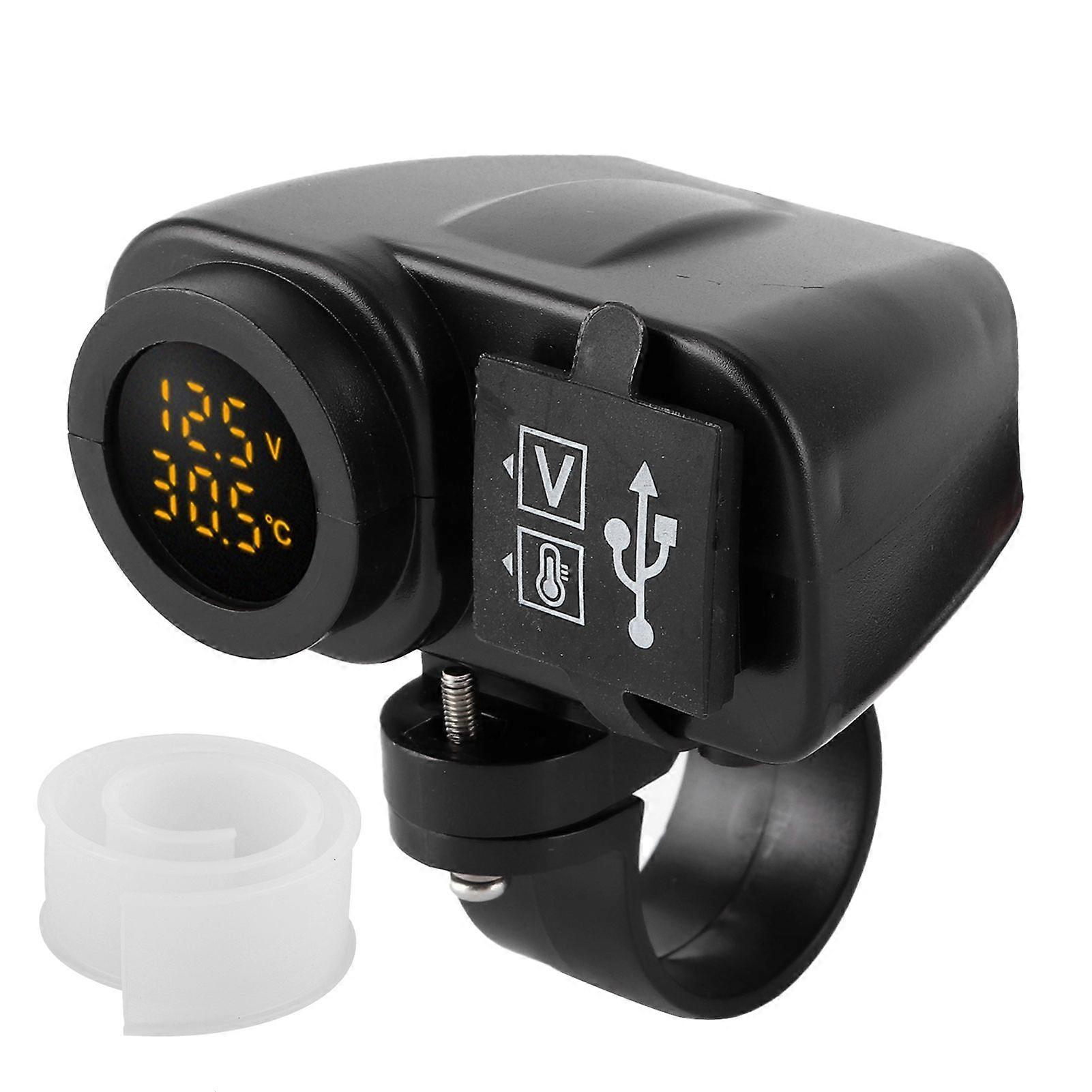 Motorcycle Dual USB Voltmeter Charger MultiFunction Temperature Meter with Waterproof Cover