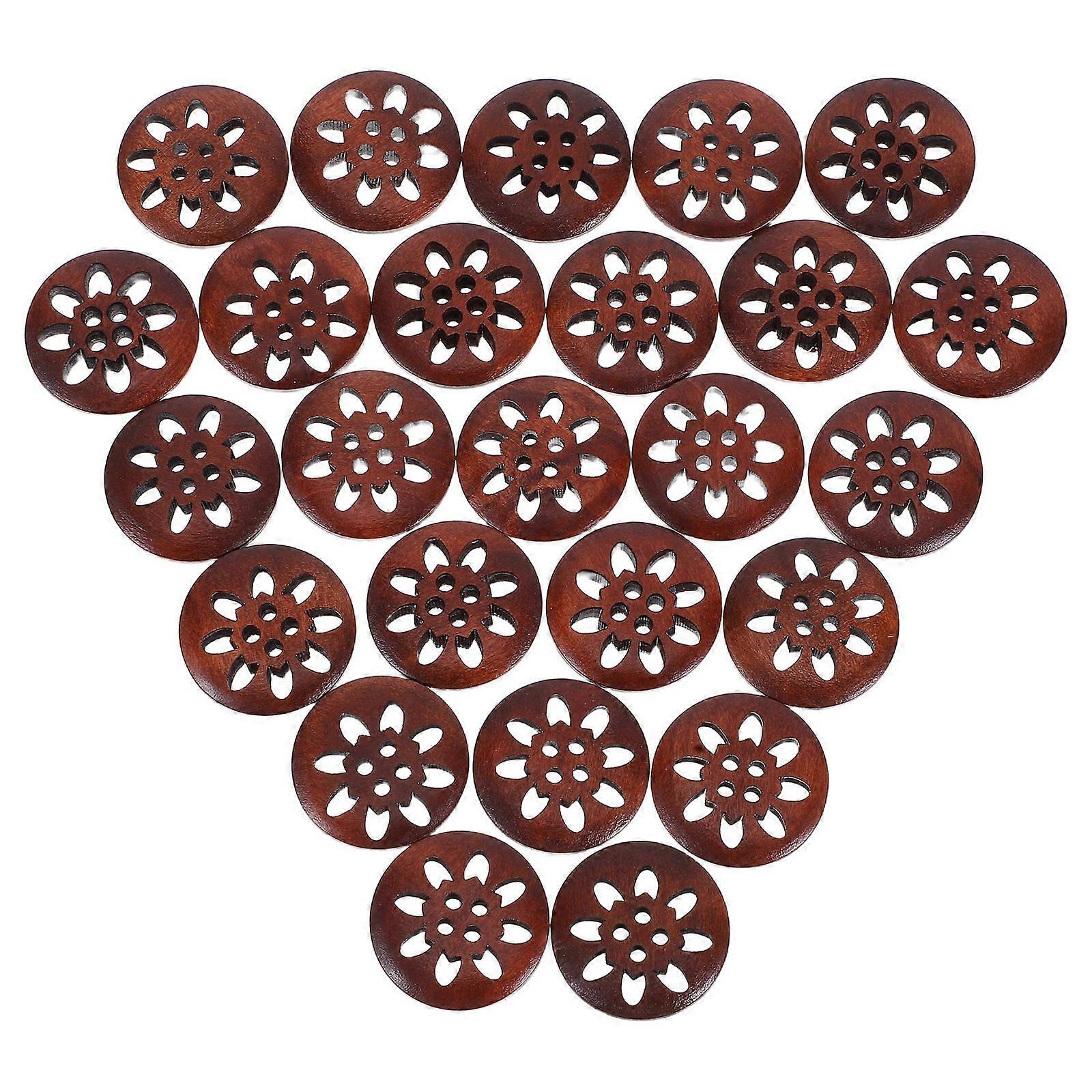 Flower Sewing Buttons for Clothes with 50Pcs Wood Buttons for Craft