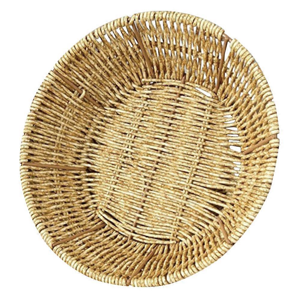Woven Basket Plastic Snack Serving Tray for Storage Use 3Pcs Khaki Pack