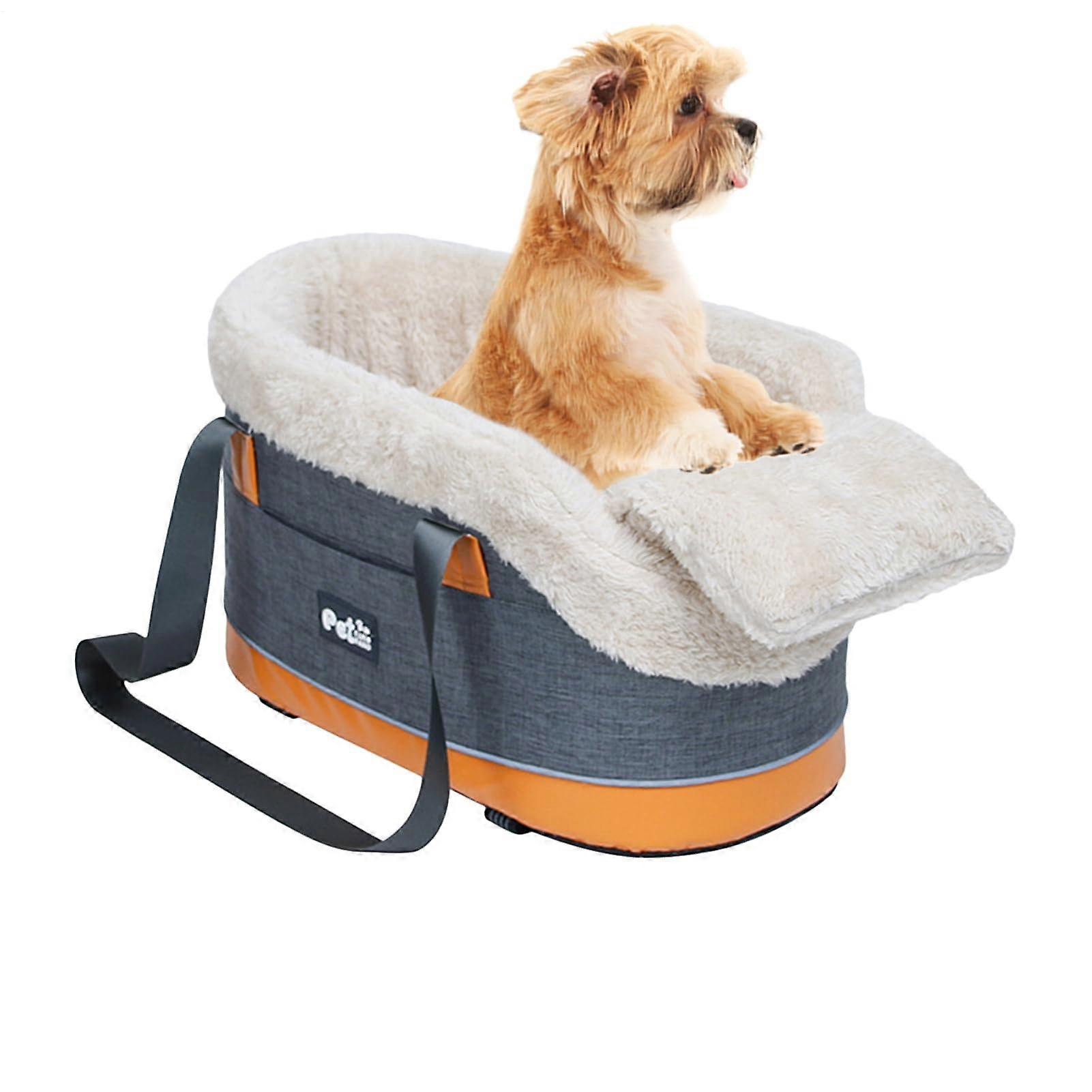 Pet Safety Carrier 42x23x23cm Linen Car Seat For Small Pets Up To 5kg Center Console Dog Cat Travel Bag With Straps
