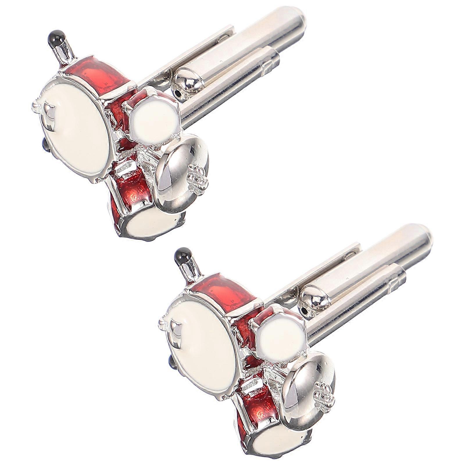 Mens Silver Suit Cuff Links Drum Set Design for Men 6Pcs Pack