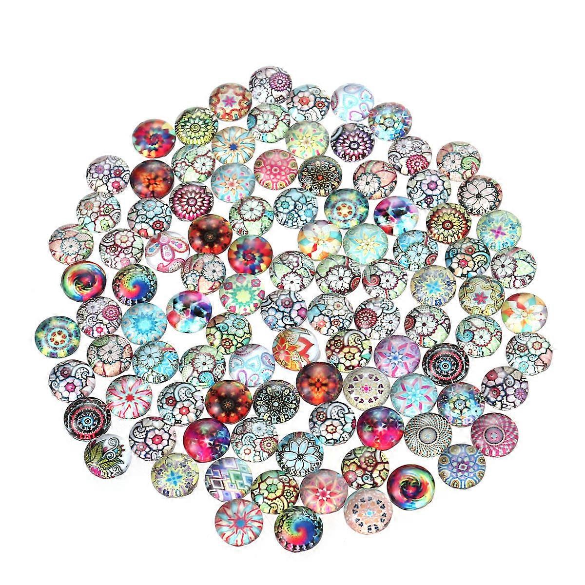 Glass Mixed Color Flower Pattern Half Round Crafts for 200 Pieces