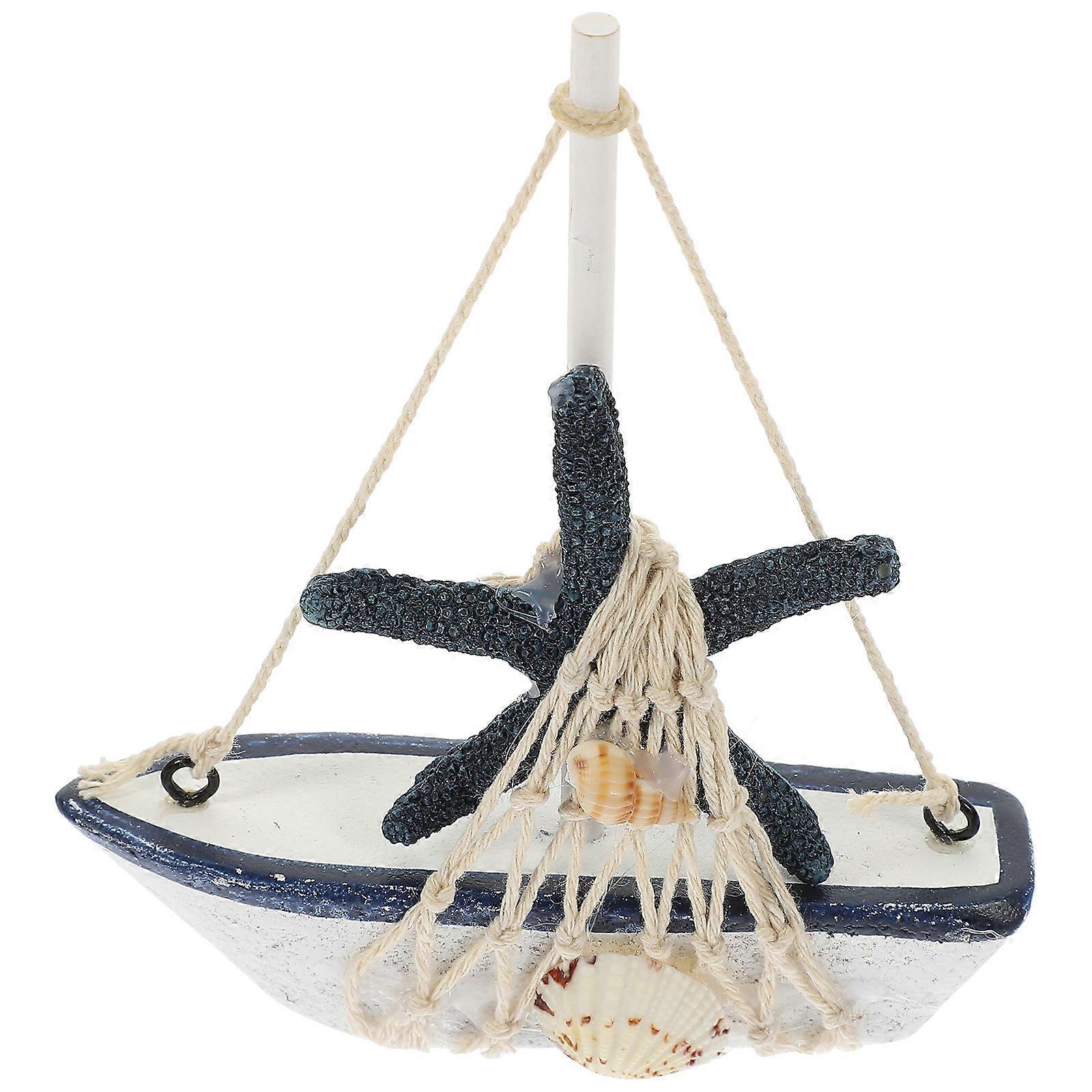 Nautical Wooden Sailboat Decor for Home Use 3Pcs Mediterranean Style Model