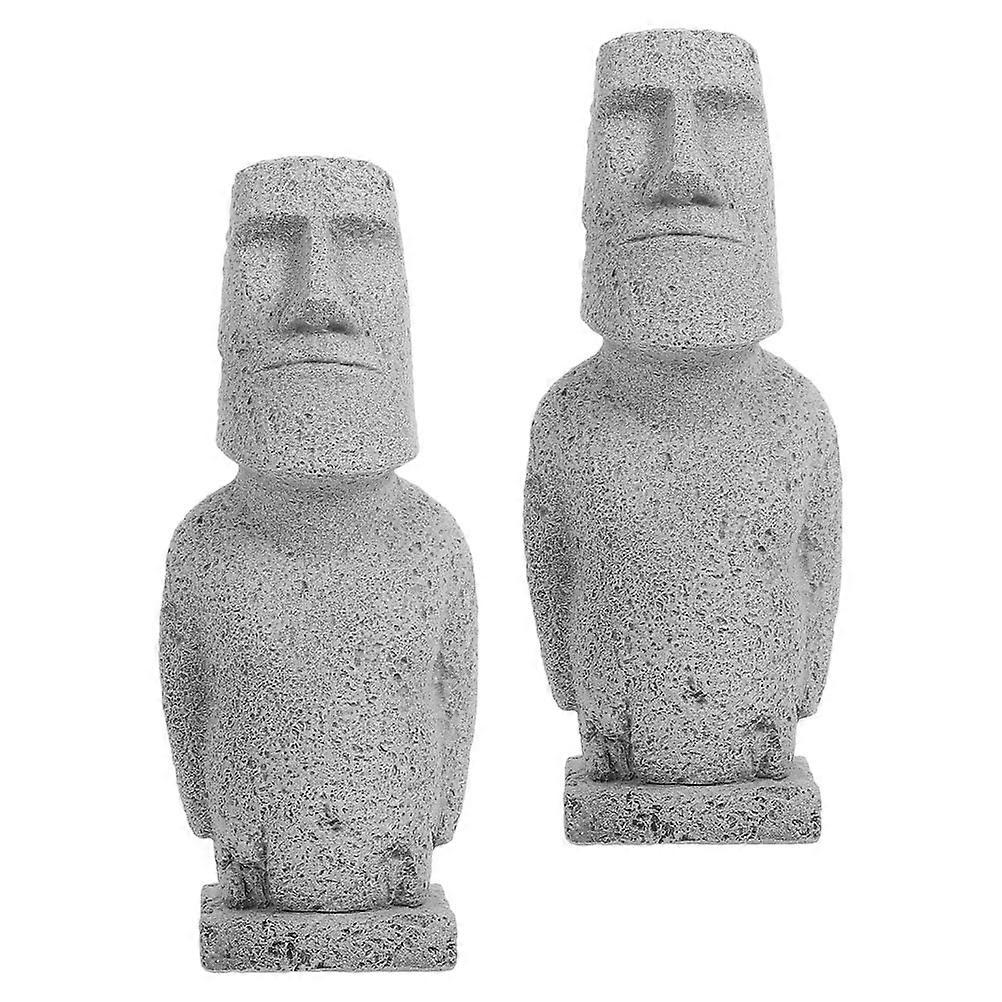 10Pcs Moai Head Sculpture For Table Decoration And Bookshelf Decoration Featuring Abstract Face Shape Grey Stone