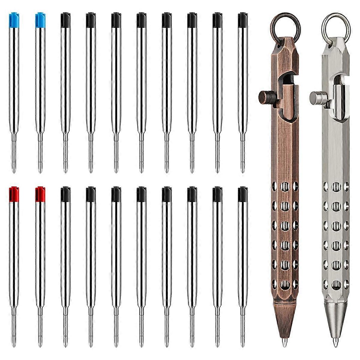 2Pack Bolt Action Pen Set, Hexagonal Solid Brass Pocket Pen with 20 Ballpoint Refills D