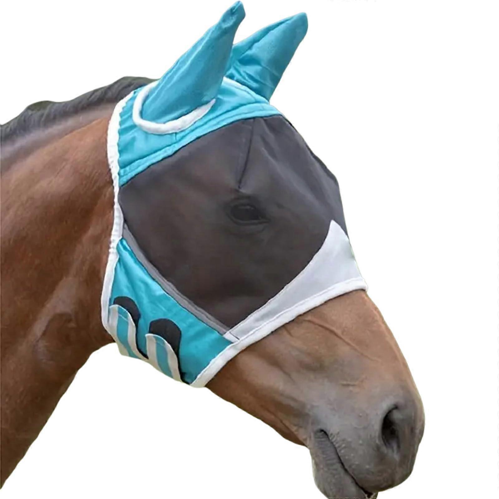 Fly Mask For Horses, Equine Fly Mask With Large Eye Space And Ears, UV Protection, Adjustable Fit, Royal Blue Cob Size