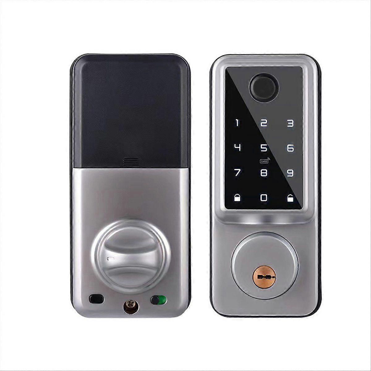 TTlock Auto Smart Deadbolt Lock Remote Fingerprint Digital Code Electronic Deadbolt Lock with Door Sensor Silver