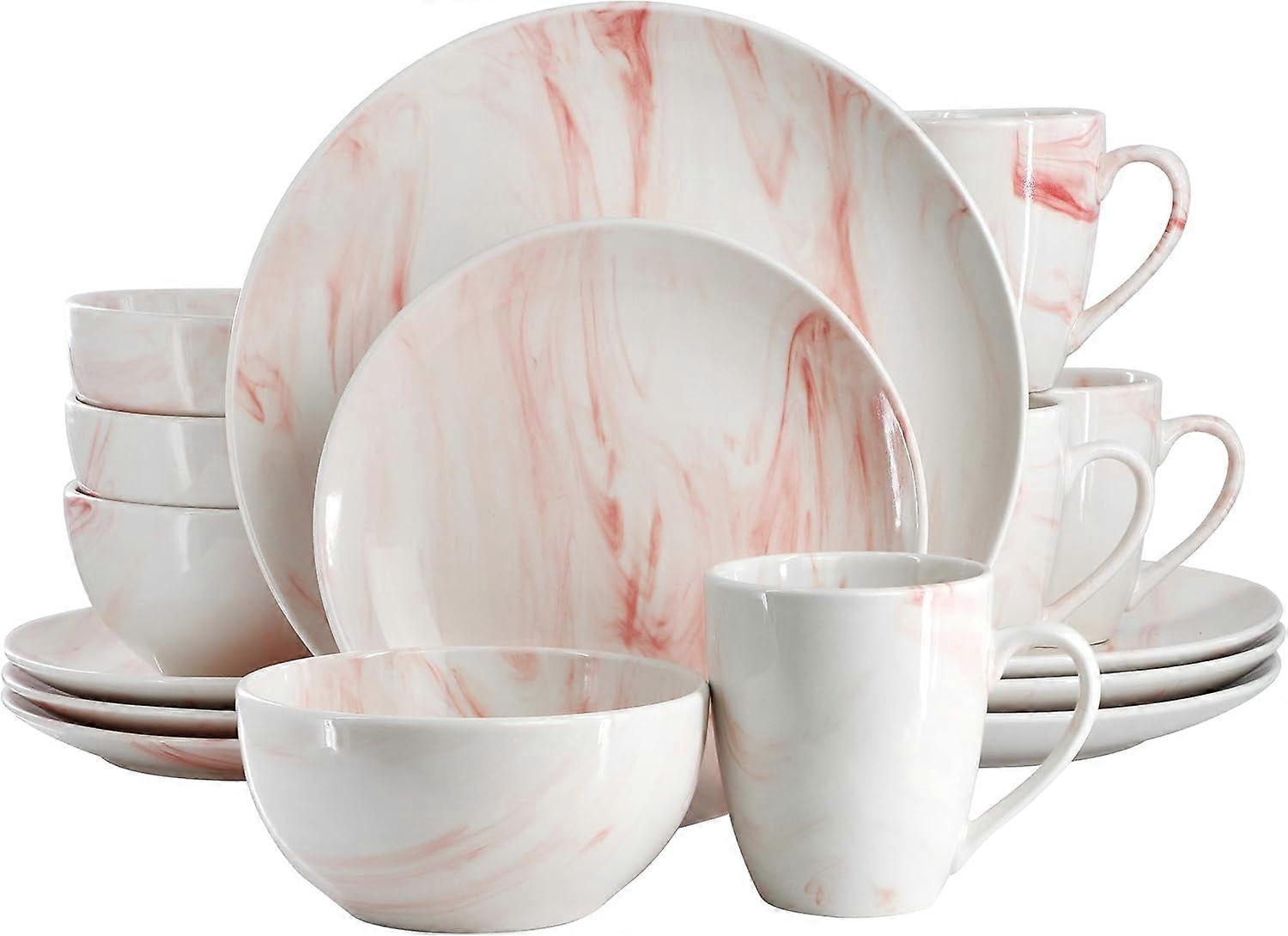 Fine Marble 16 Piece Porcelain Dinnerware Set, Tableware Set, Everyday Dining, Service for 4 (Red)