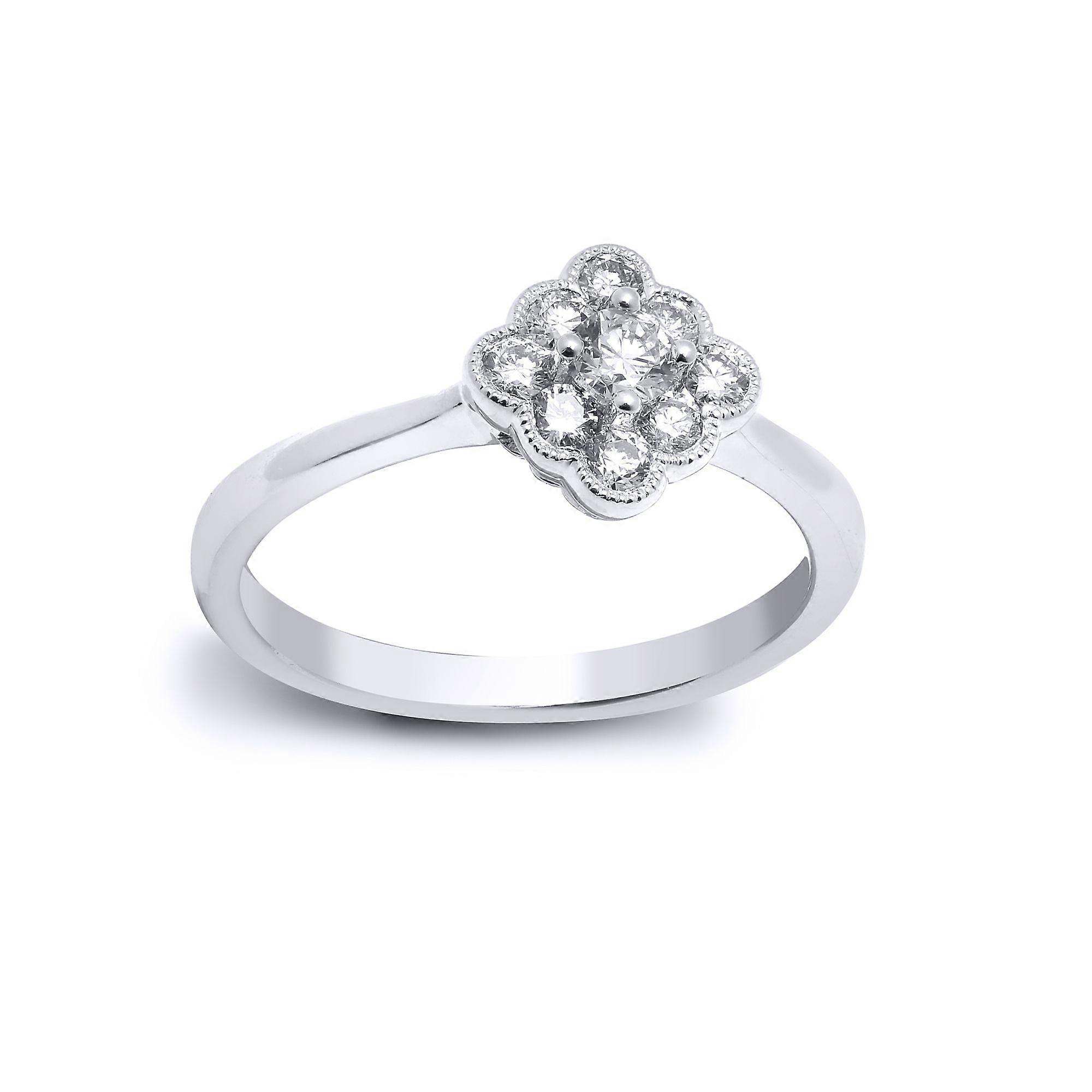 Jewelco لندن الصلبة 18ct الذهب الأبيض مخلب مجموعة جولة G SI1 0.4ct الماس خرز حافة مربع الكتلة حلقة 8mm