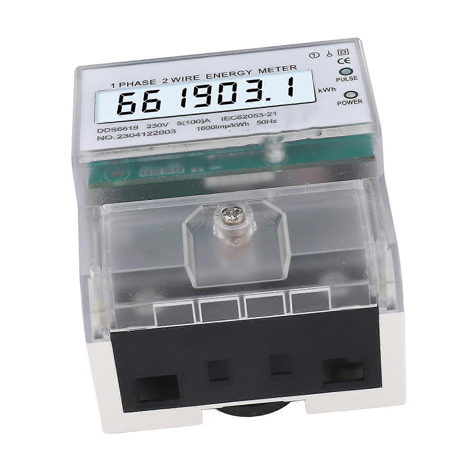 Digital Energy Meter 1 Phase 2 Wire KWh Electricity Wattmeter DIN Rail Backlight LCD Display 230VAC 5(100)A 