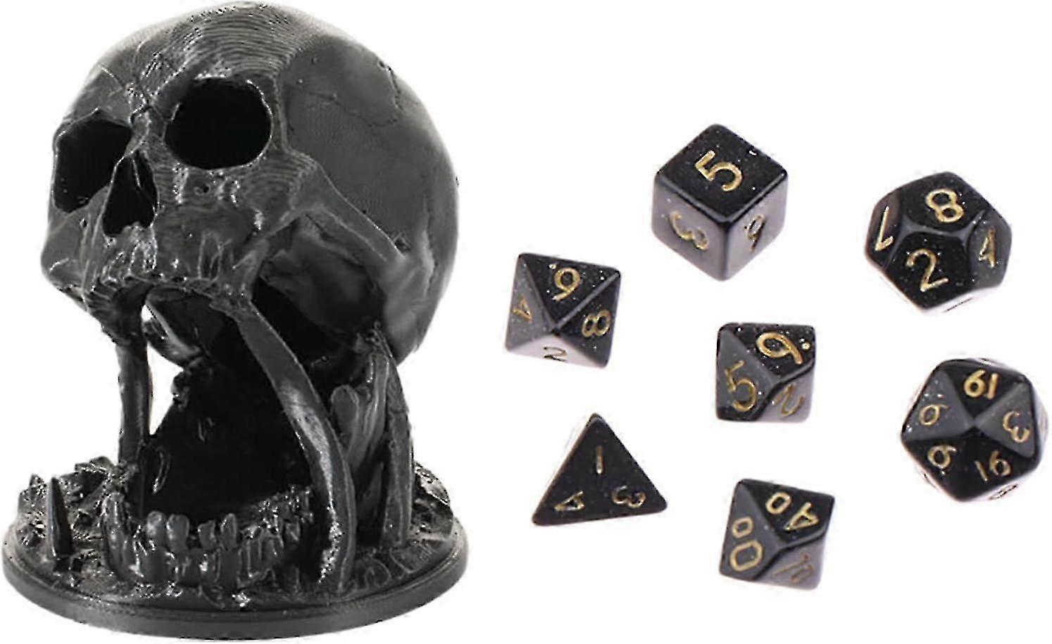 3D Printed Skull Dice Tower with Random 7Pcs D20 Tabletop Game Toys Halloween Decor Gothic Ornaments