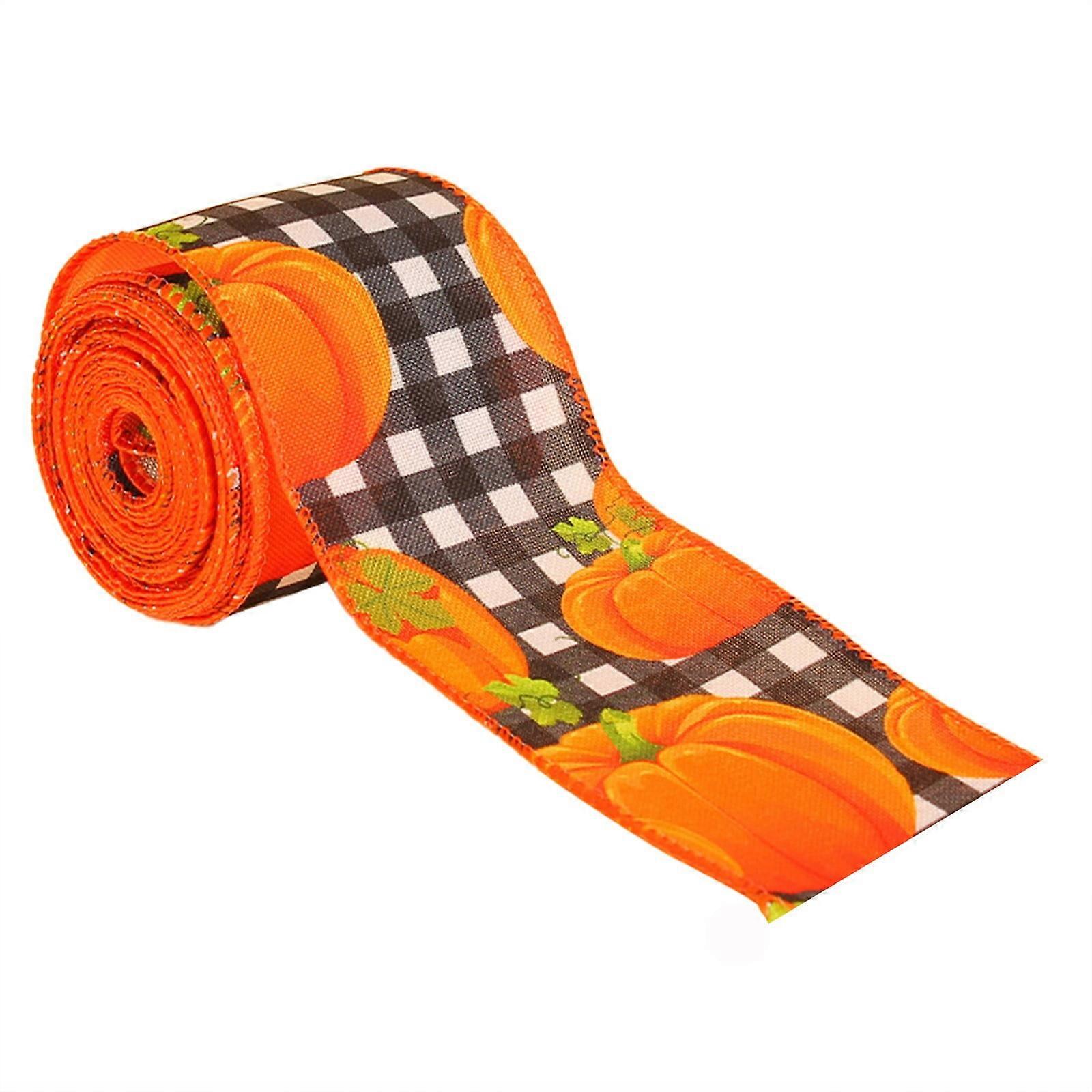 Eguiwyn Fall Autumn Wired Ribbon, Compatible with Thanksgiving Decor, Pumpkin Maple Leaf Design for Wrapping & Crafts, One Size