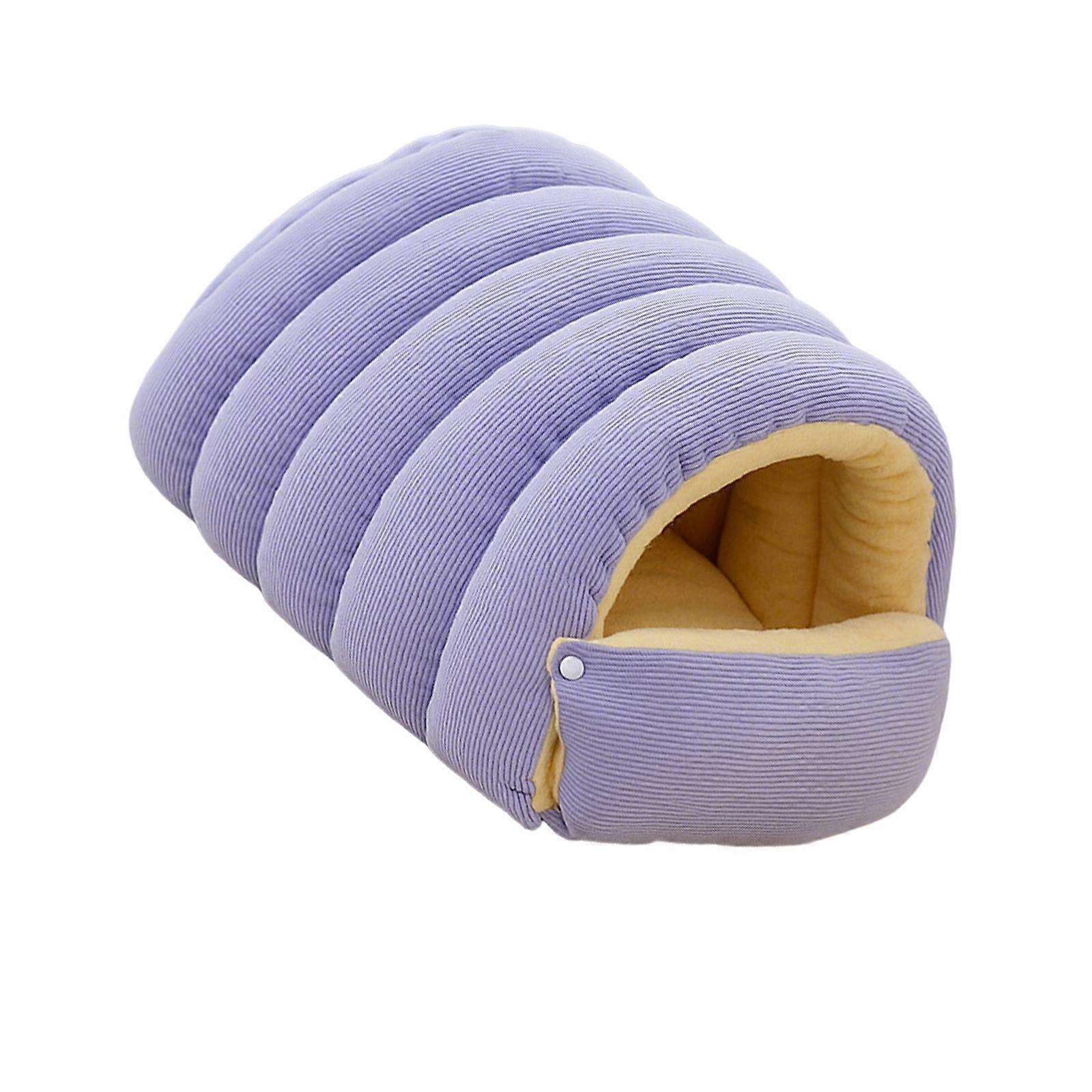 Portable Pet Cave With Detachable Washable Lining Plush Velvets Bedding Antiskid Bottom Calming Space For Small Pet  Medium size Light purple
