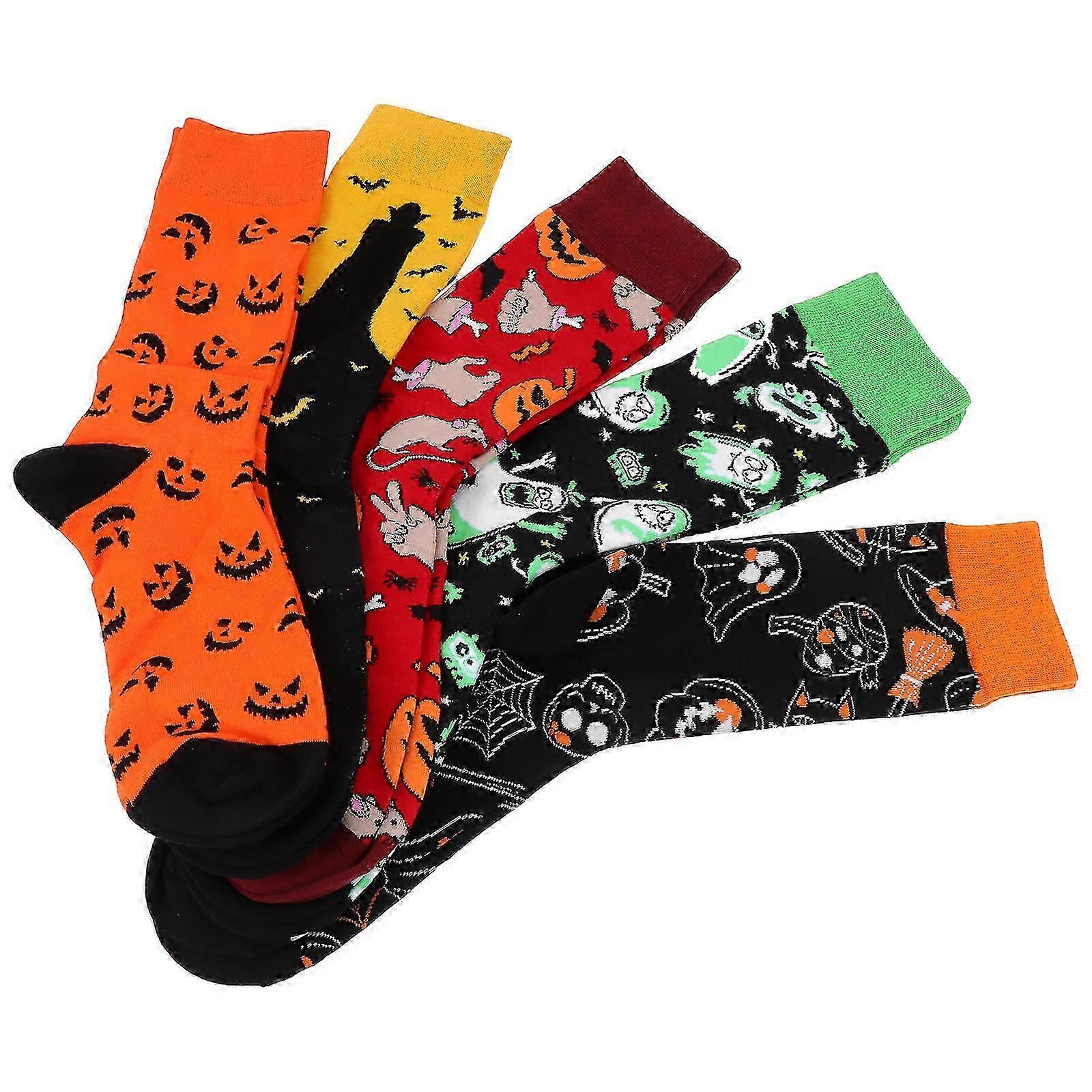 Halloween Socks For Boys Mid-calf Socks For Men Assorted Color Breathable 1 Set 5 Pairs
