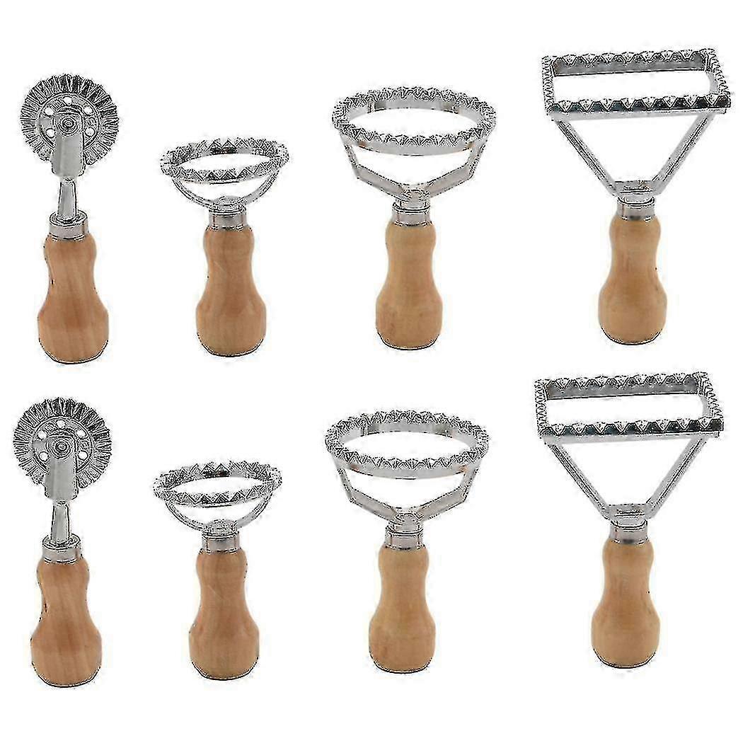 2x Ravioli Maker Cutter Stamp Set-leading Dough Cutter And Press Stamps With Wooden Handle-for Ravi