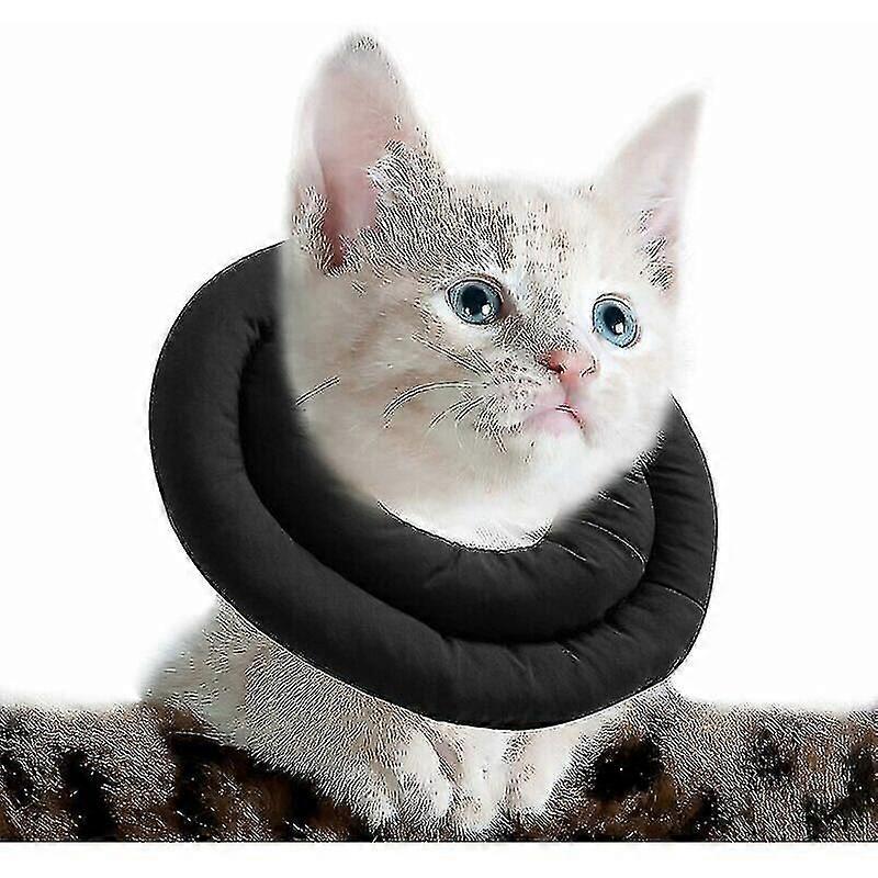 Adjustable Soft Black Cat Recovery Collar, Protective After Surgery for Pets (Size S)