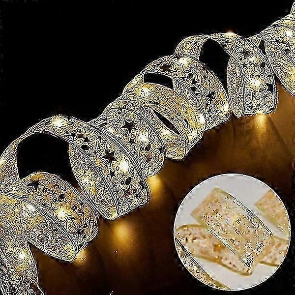 Festive String Lights with Ribbon Design for Holiday Decor and Tree Accents