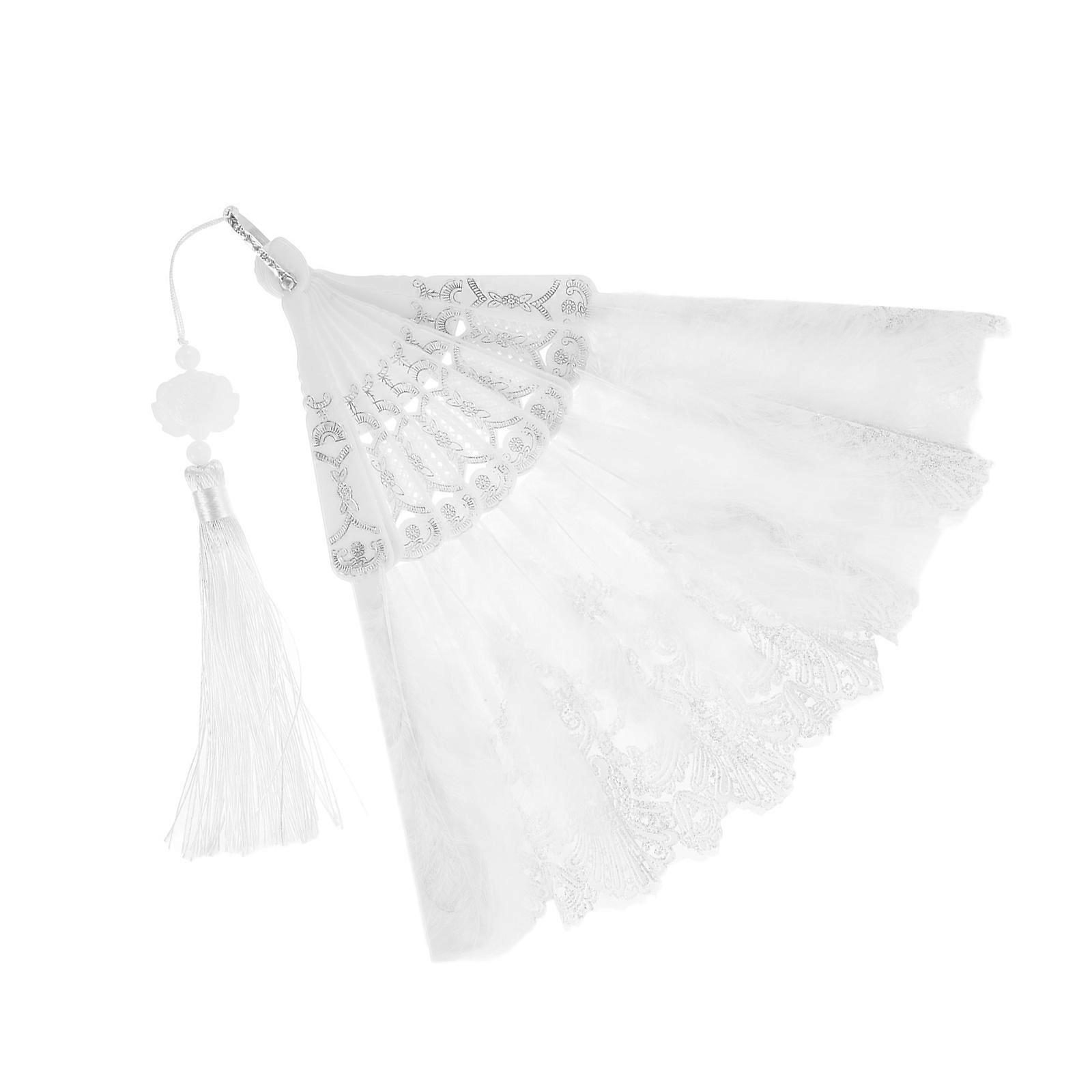 Decorative White Lace Rose Folding Hand Fan for Wedding Bride