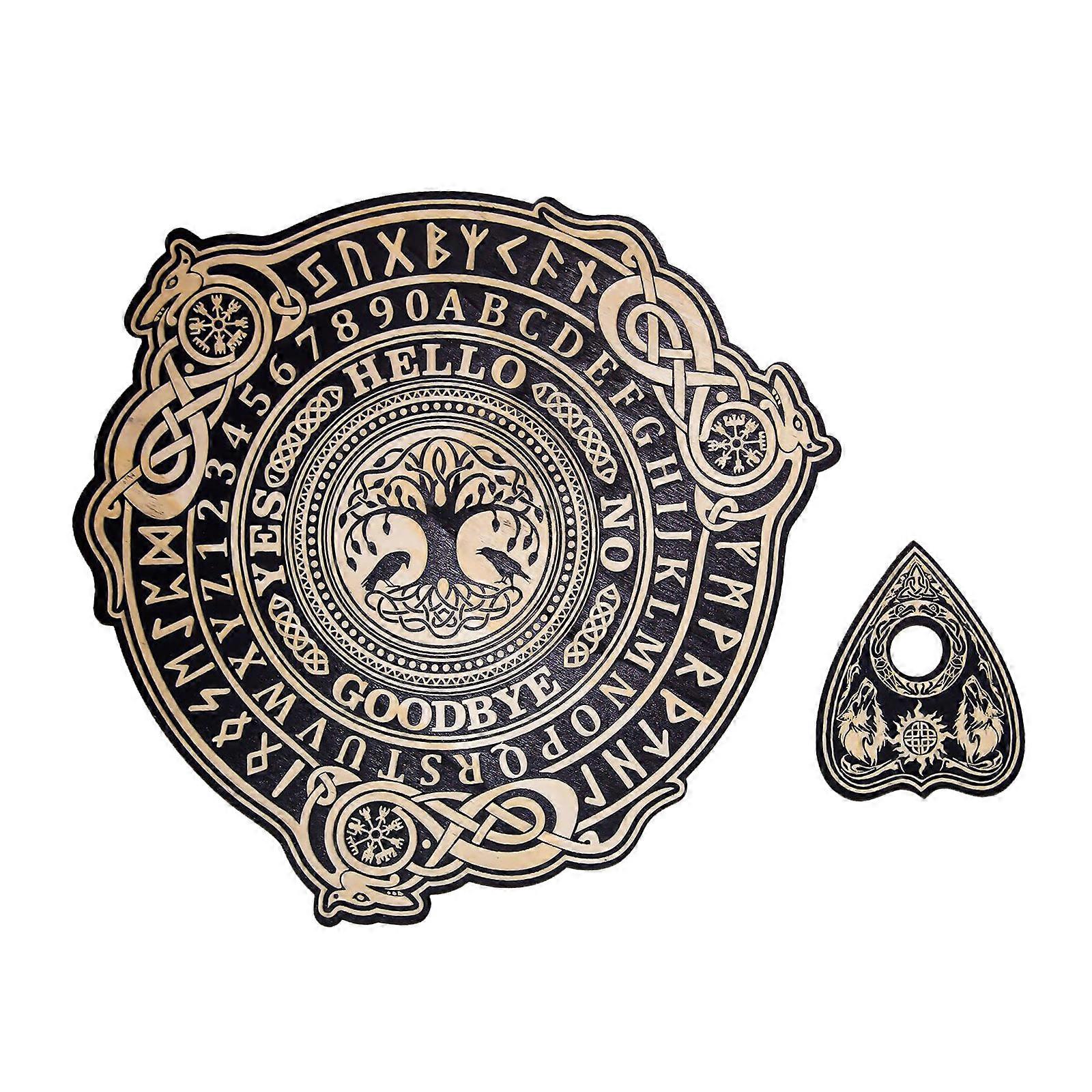 Spirit Board with Planchette Wood Talking Board Game Dowsing Message Telling Tool Divination Board Easy to Use Multicolor