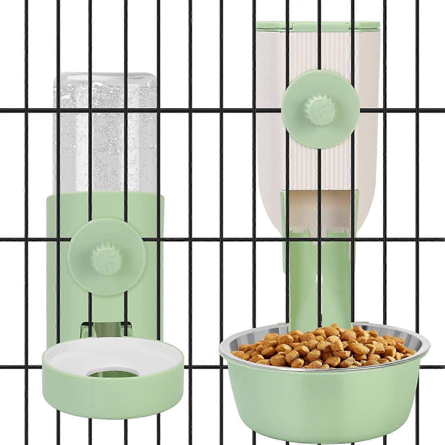 Hanging Rabbit Automatic Food Feeder with 30oz Bowl and 500ml Water Dispenser Bunny Gravity Feeding Station Waterer Set Hanging Self-Dispensing Feeder