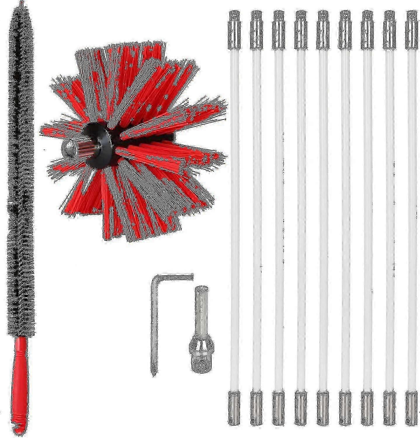 Pellet Stove Chimney Cleaner - 9 Interlocking Rods & 100mm Nylon Brush