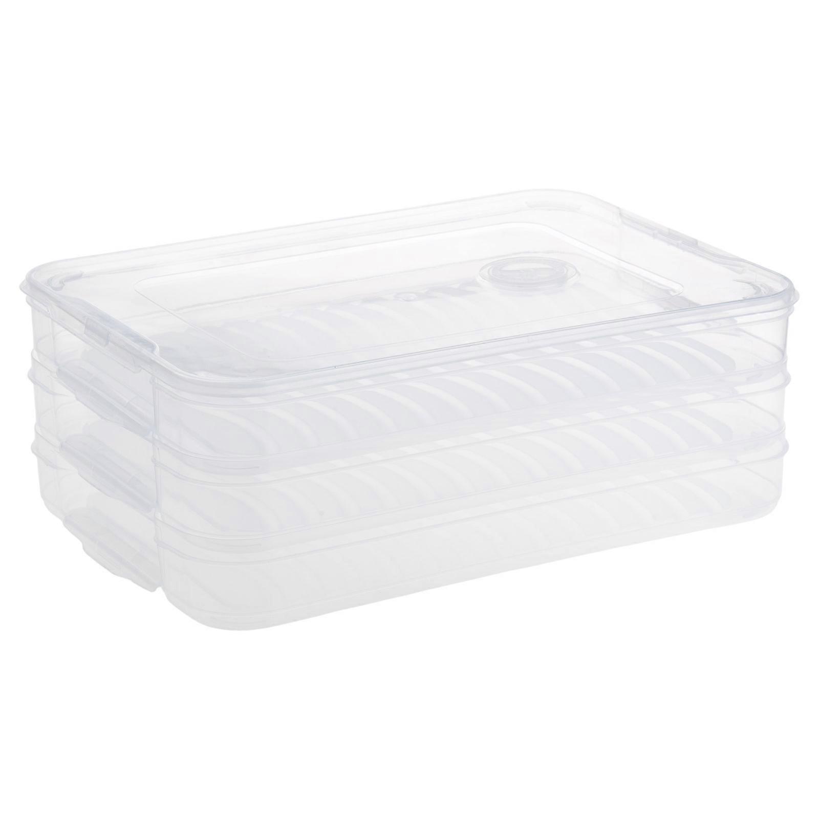1/3 Layers Dumplings Box Stackable Plastic Storage Tray with Lid Sealed Food Preservation Container Fridge Organizer  White