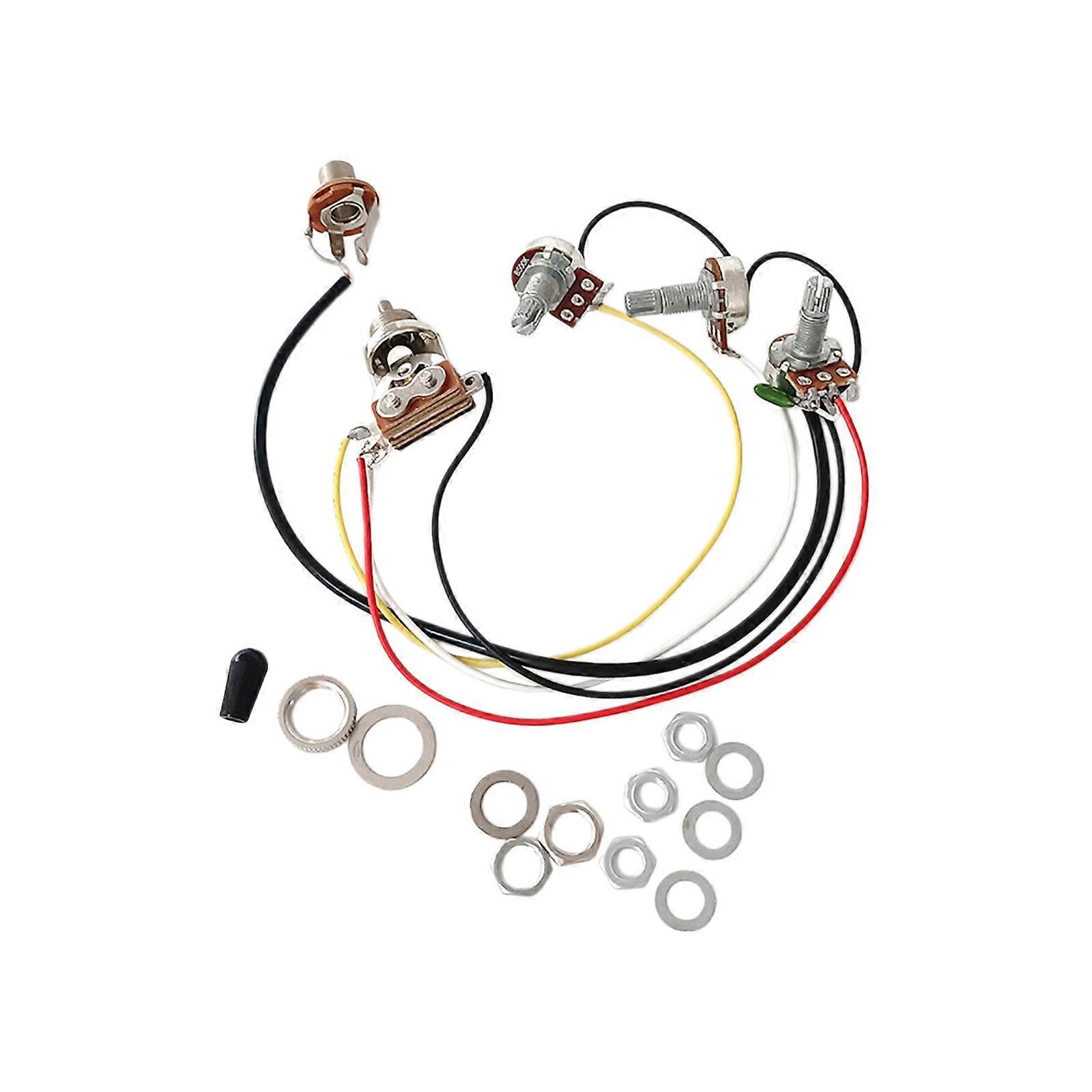 1 Volumes 1 Tone Control Prewired 3 Way Toggle Switch 500K Pots Electric Guitar Wiring Harness Replacements with Jacks Multicolor