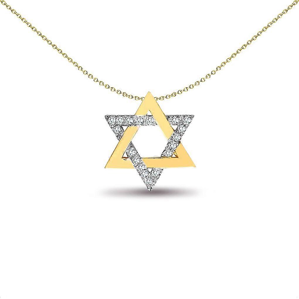 Jewelco London 女士实心 9 克拉黄金密镶圆形 H I2 0.1 克拉钻石 Magen David 星星魅力吊坠