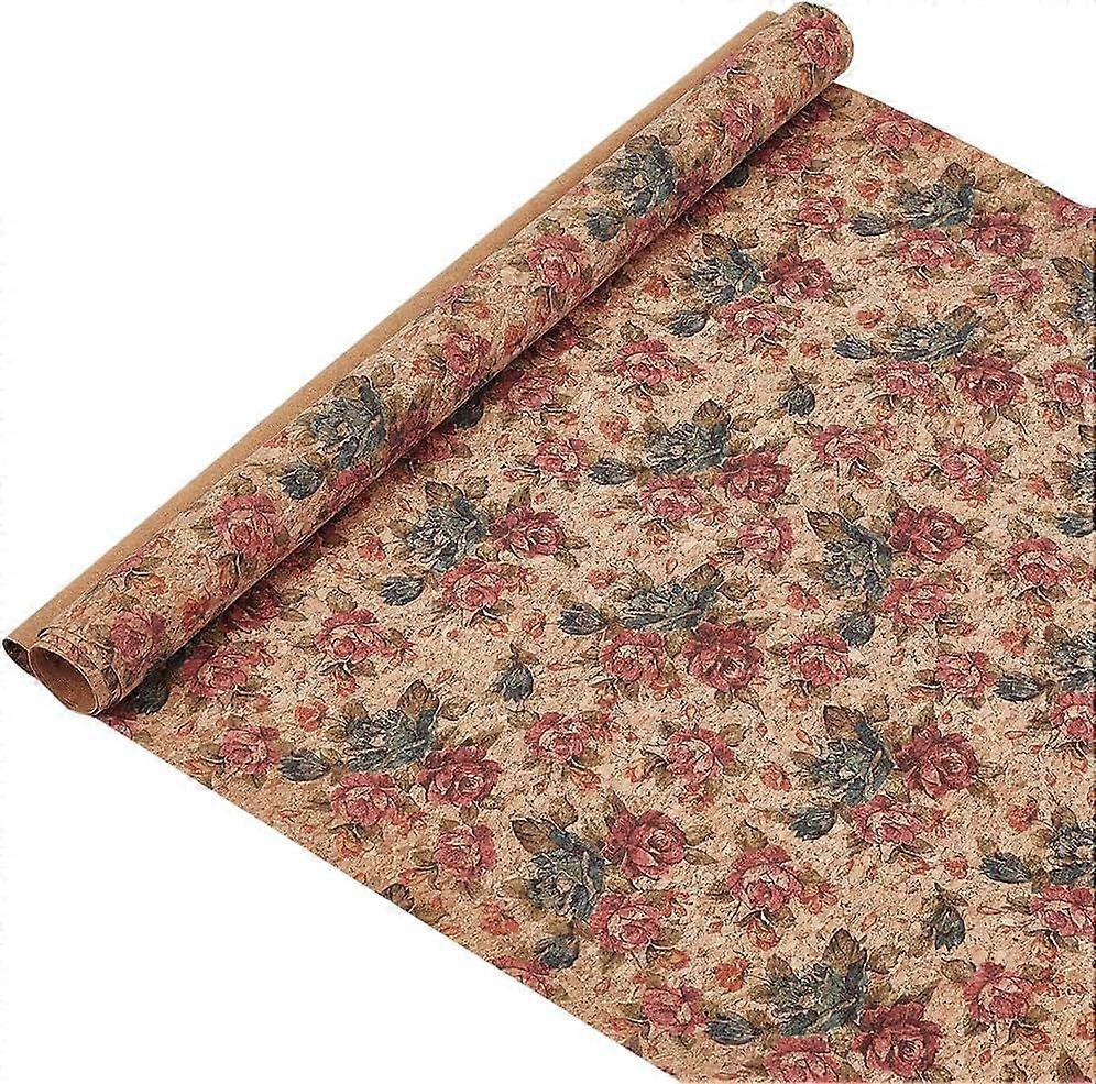 Cork Fabric 55x19.7 Inch Flower Pattern Cork Fabric for Bag Making Retro Style Soft Sheets Leather Sheets for Sewing Wood Craft DIY Projects Gift Wrap
