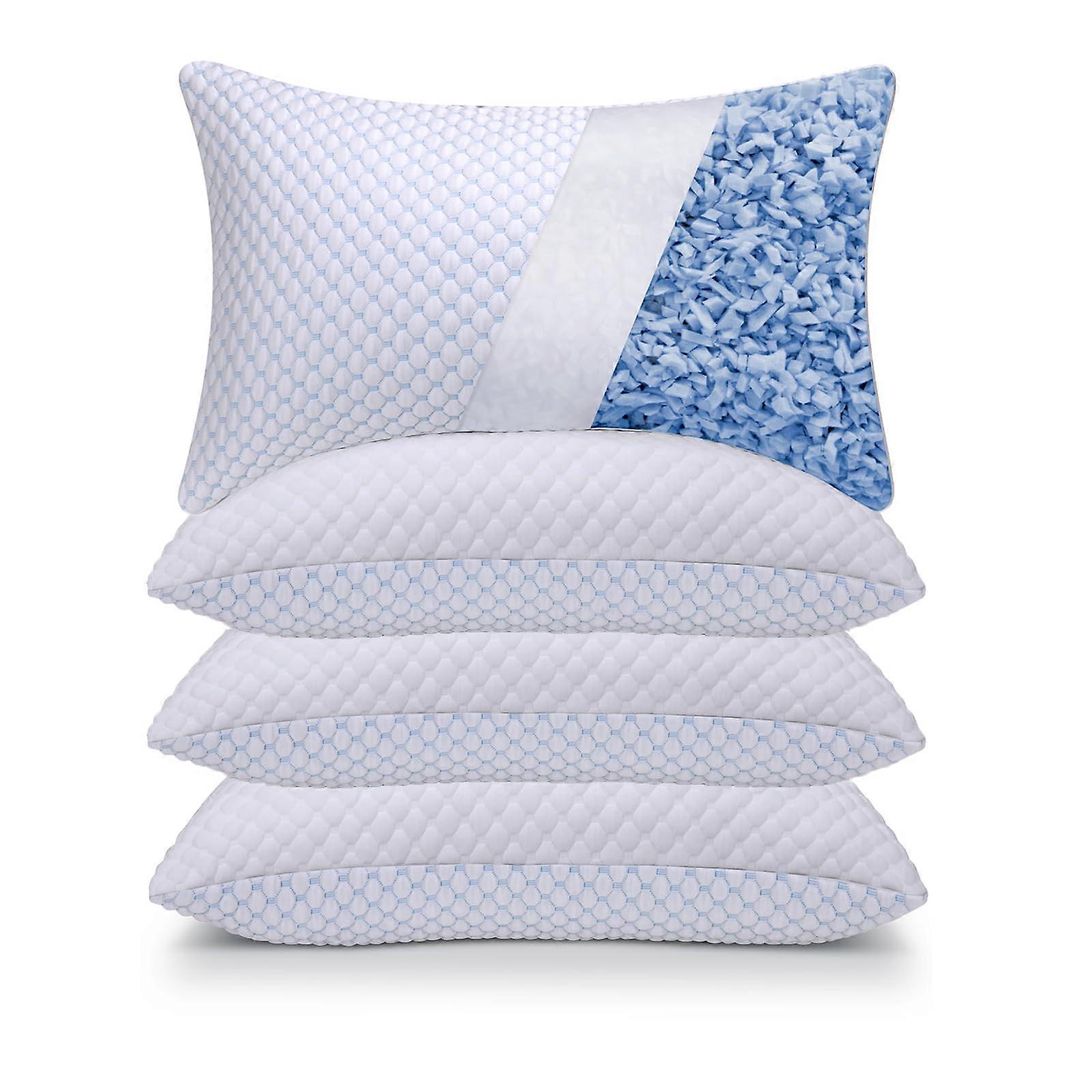 Cooling Memory Foam Pillow Standard Size Set of 4 with Gel Beads, DualSided Cover, Adjustable Loft