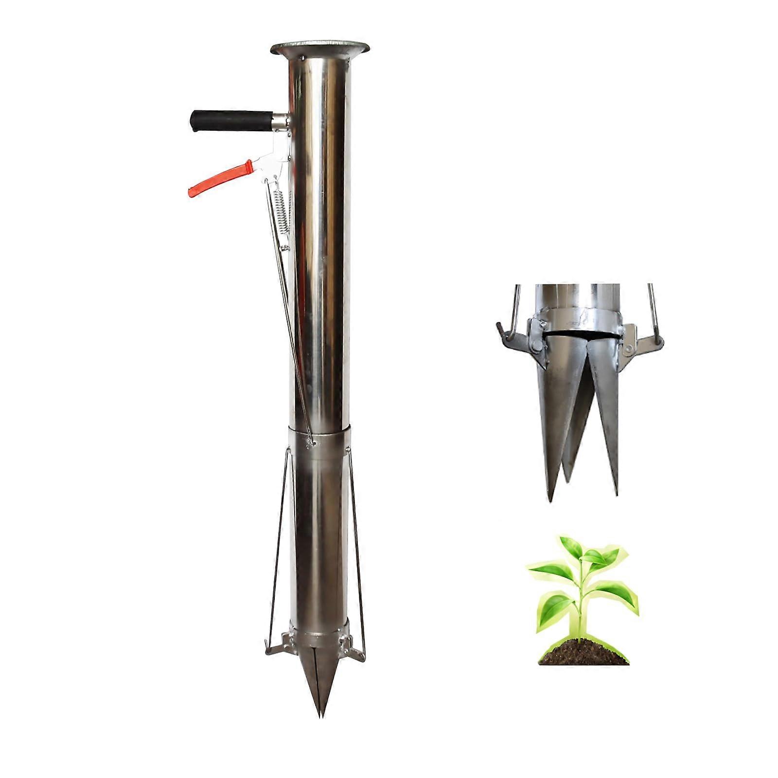 Long Handle Seedling Transplanter Tool Stainless Steel Garden Bulb Planter with Ergonomic Grip