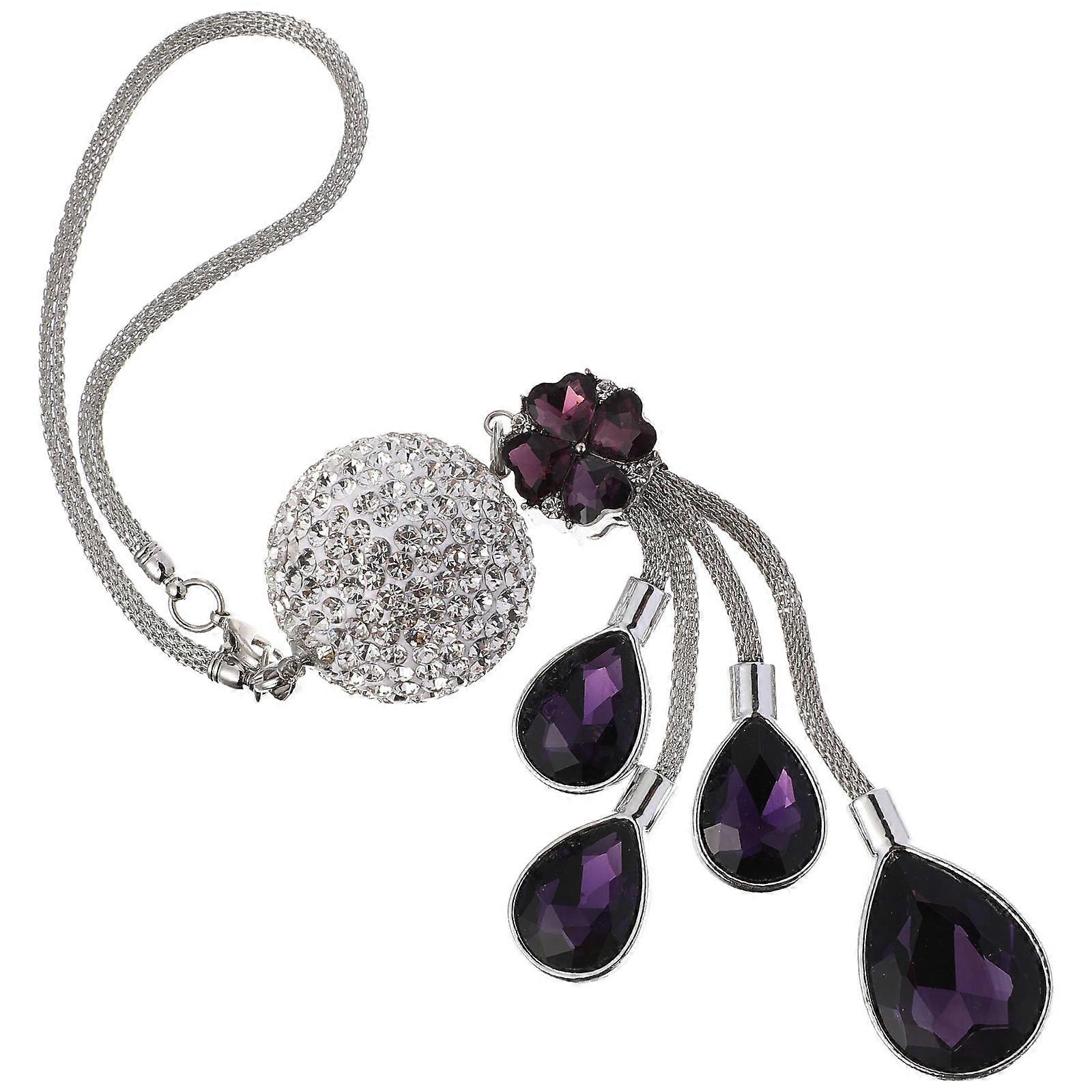Purple Car Rearview Mirror Pendant for Car Use 3Pcs Diamond-Embedded Hanging Pendant