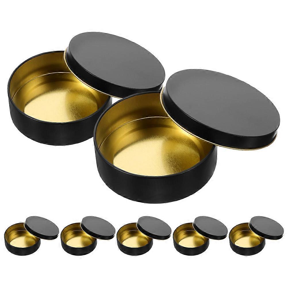 Black Mini Storage Tin for Candle and Balm Use 8Pcs Round Tinplate Boxes
